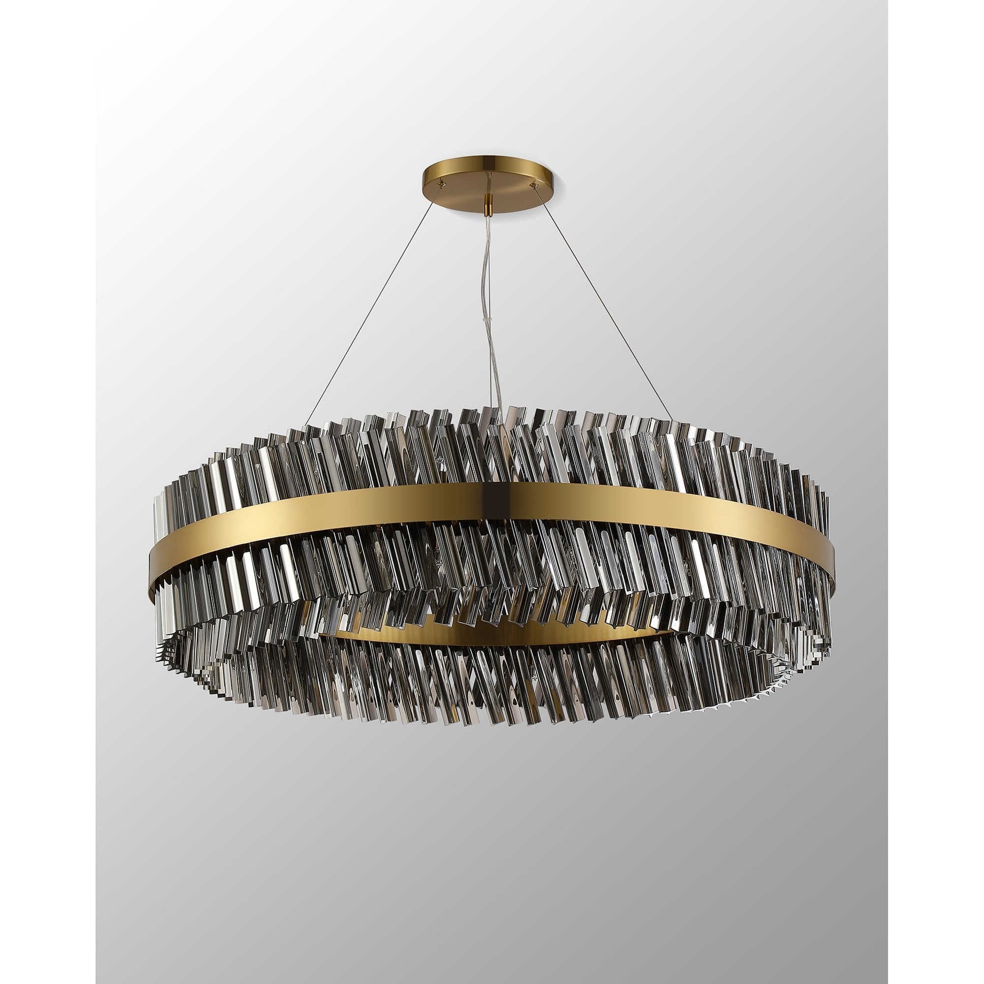 Fabula Farnley 32 Light Round Pendant - Brass & Smoked Glass