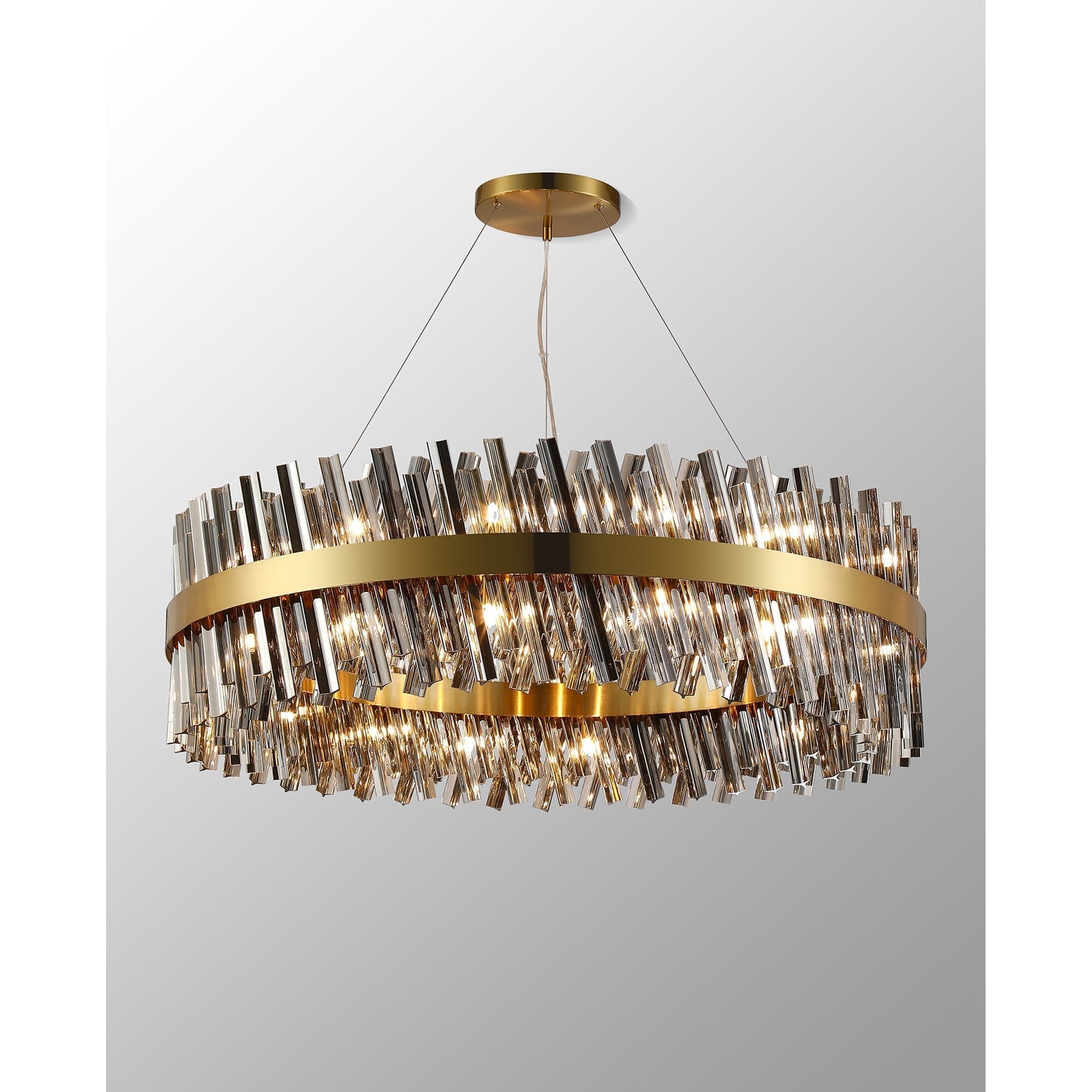 Fabula Farnley 32 Light Round Pendant - Brass & Smoked Glass
