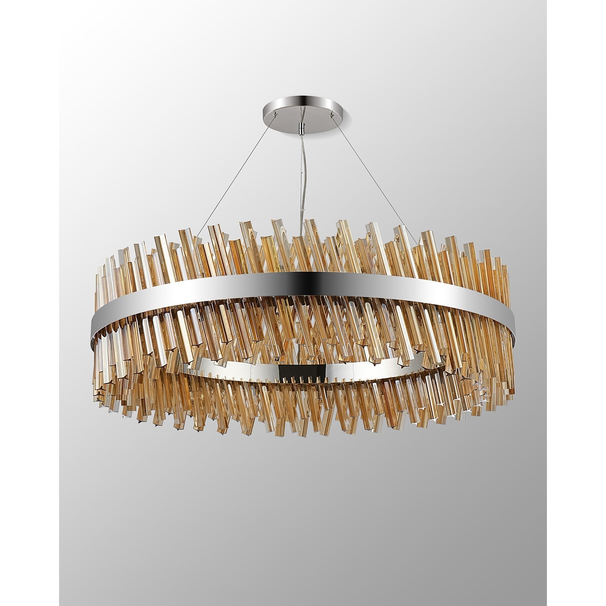 Fabula Farnley 32 Light Round Pendant - Polished Nickel & Amber Glass