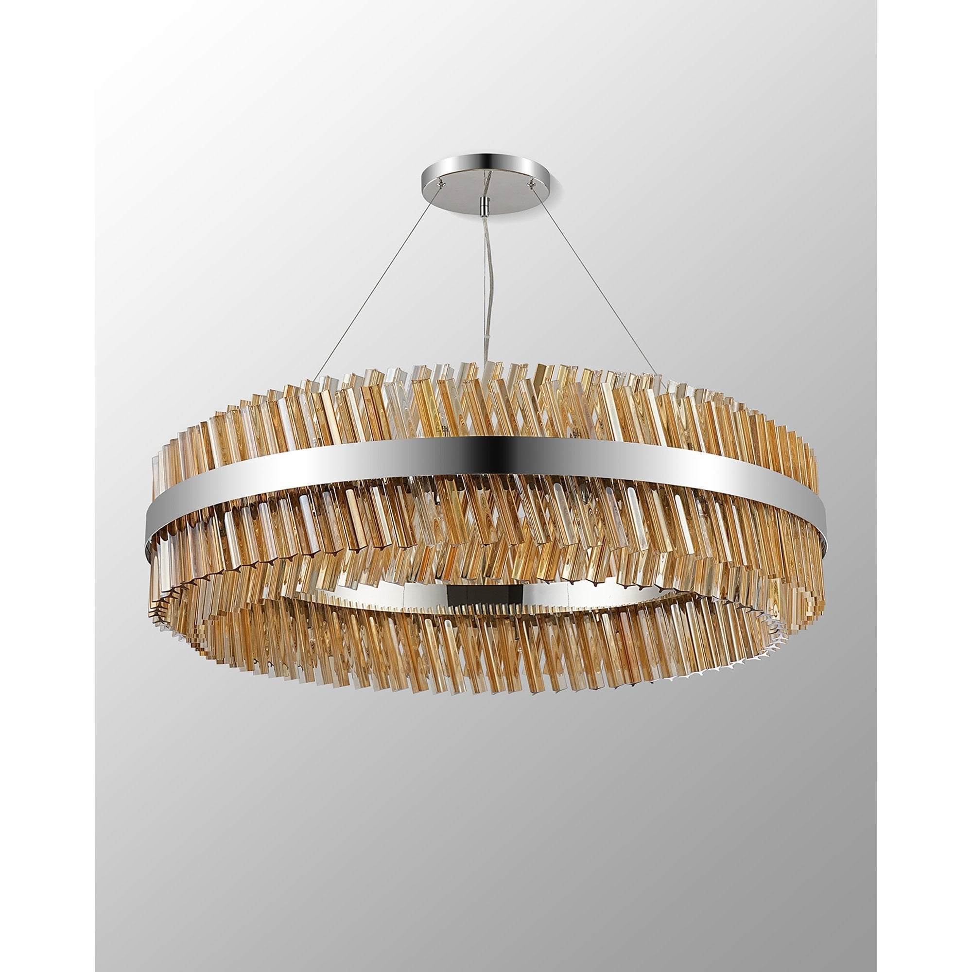 Fabula Farnley 32 Light Round Pendant - Polished Nickel & Amber Glass