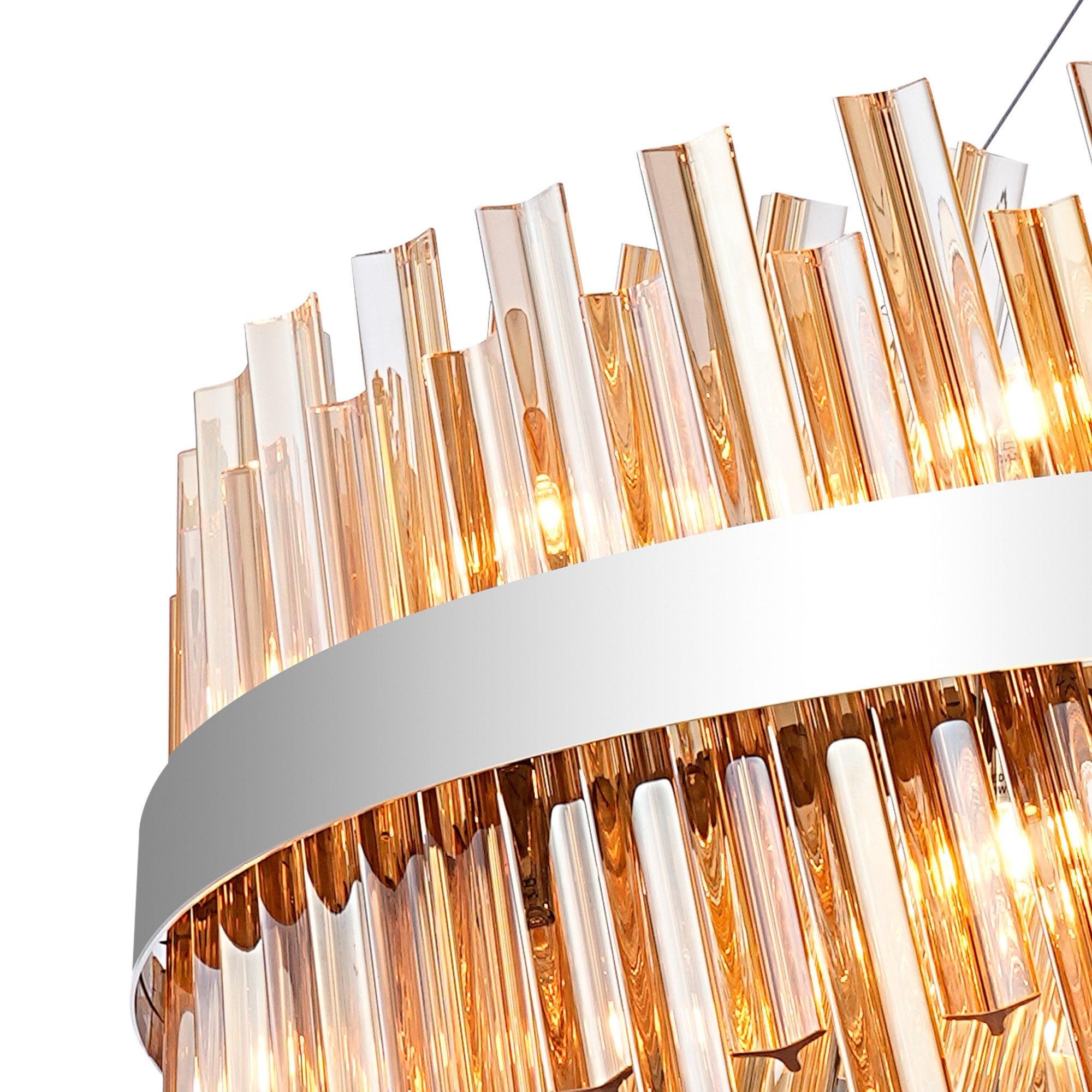 Fabula Farnley 32 Light Round Pendant - Polished Nickel & Amber Glass