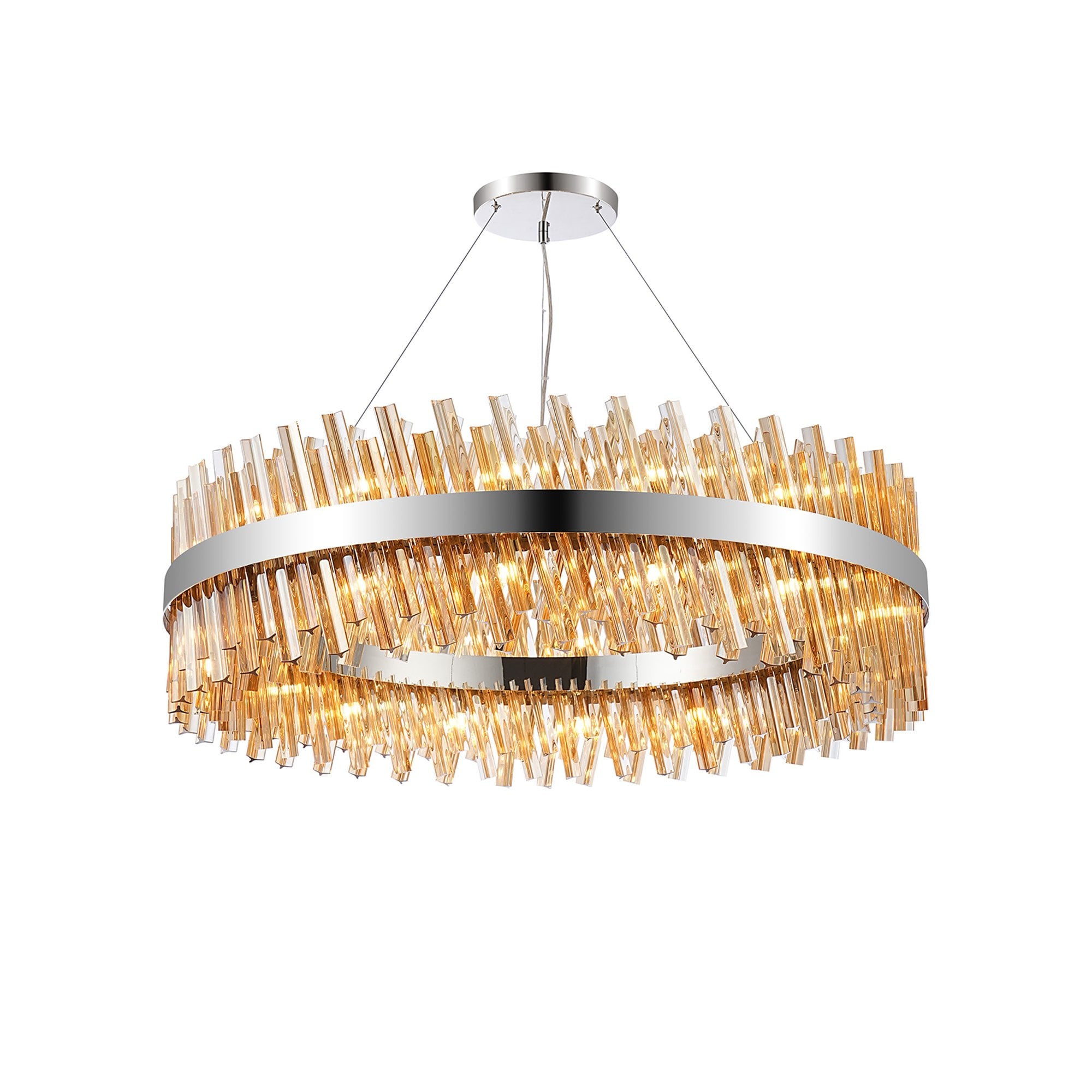 Fabula Farnley 32 Light Round Pendant - Polished Nickel & Amber Glass