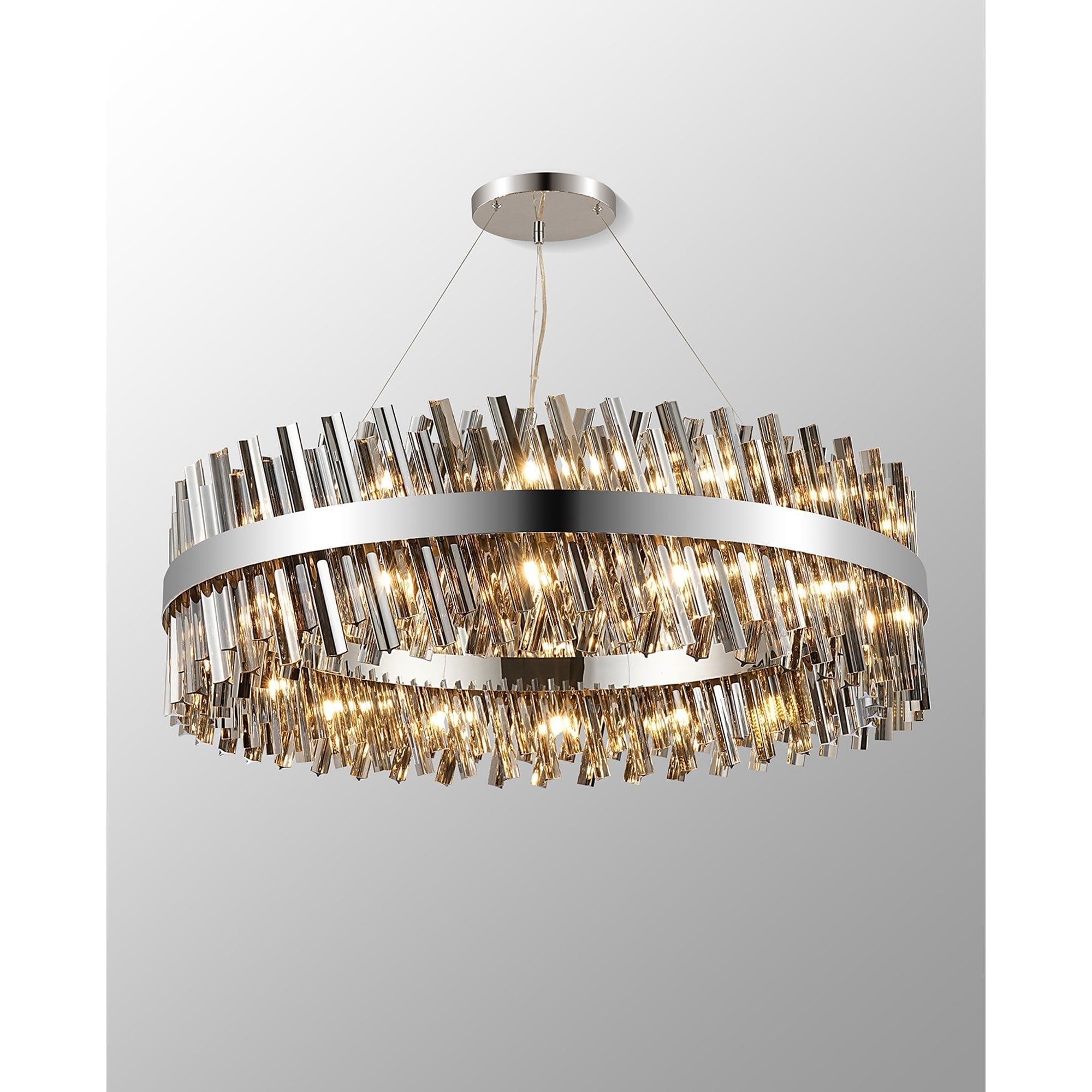 Fabula Farnley 32 Light Round Pendant - Polished Nickel & Smoked Glass