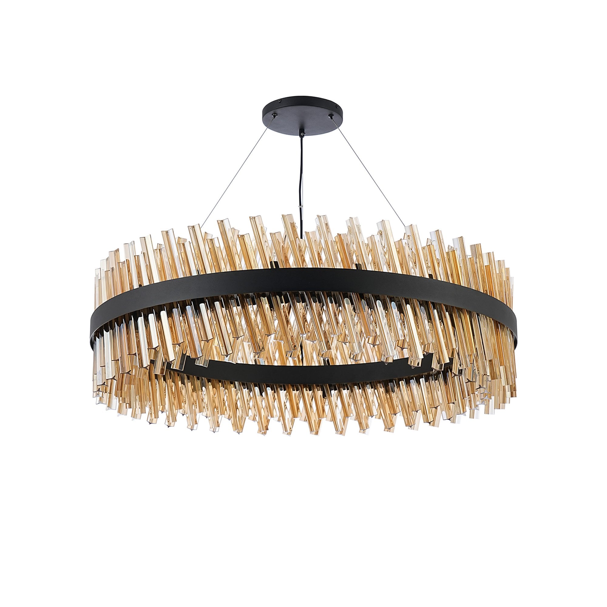 Fabula Farnley 32 Light Round Pendant - Satin Black & Amber Glass