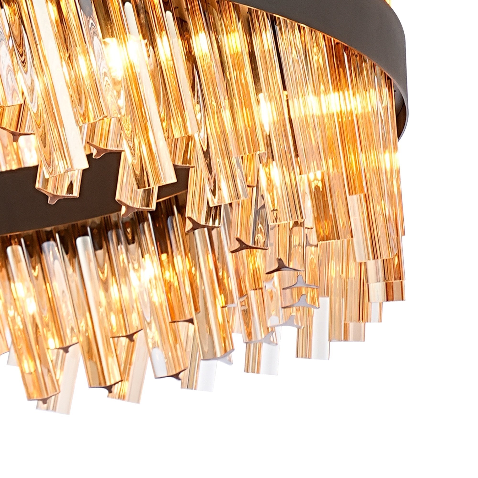 Fabula Farnley 32 Light Round Pendant - Satin Black & Amber Glass