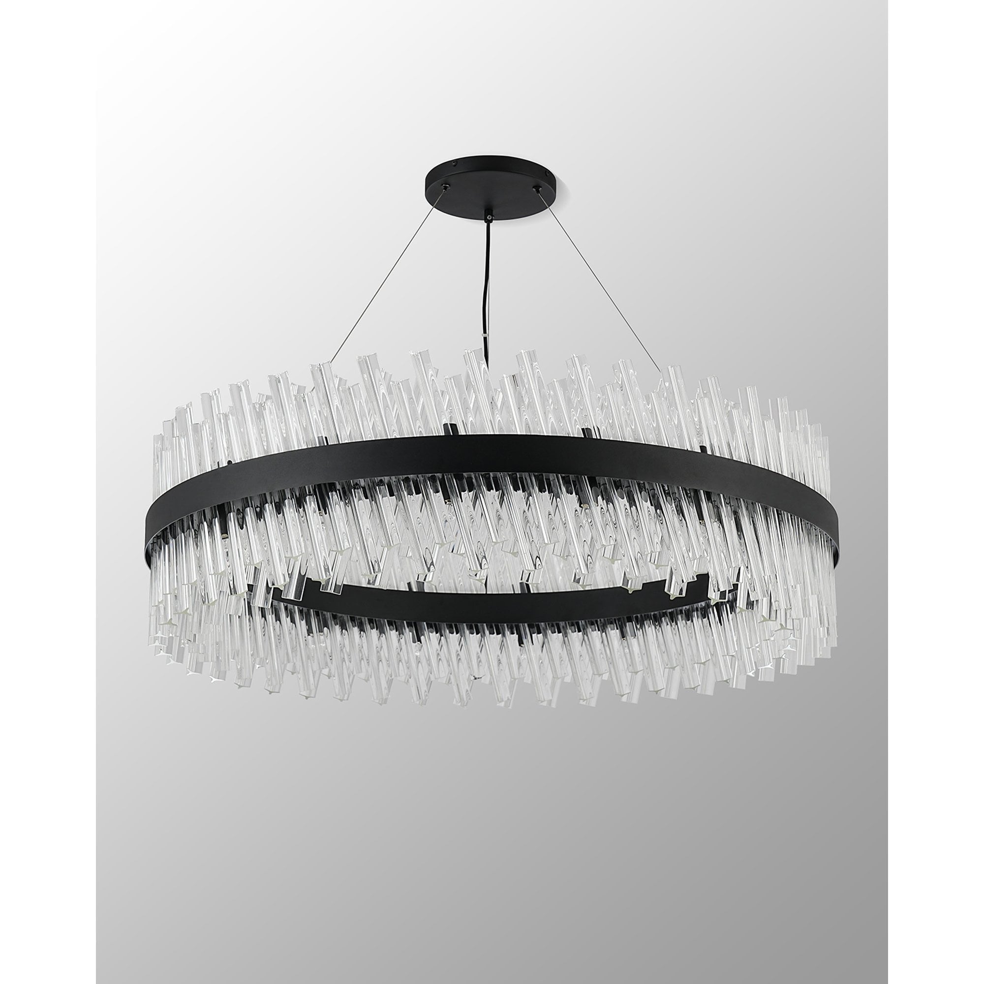 Fabula Farnley 32 Light Round Pendant - Satin Black & Clear Glass