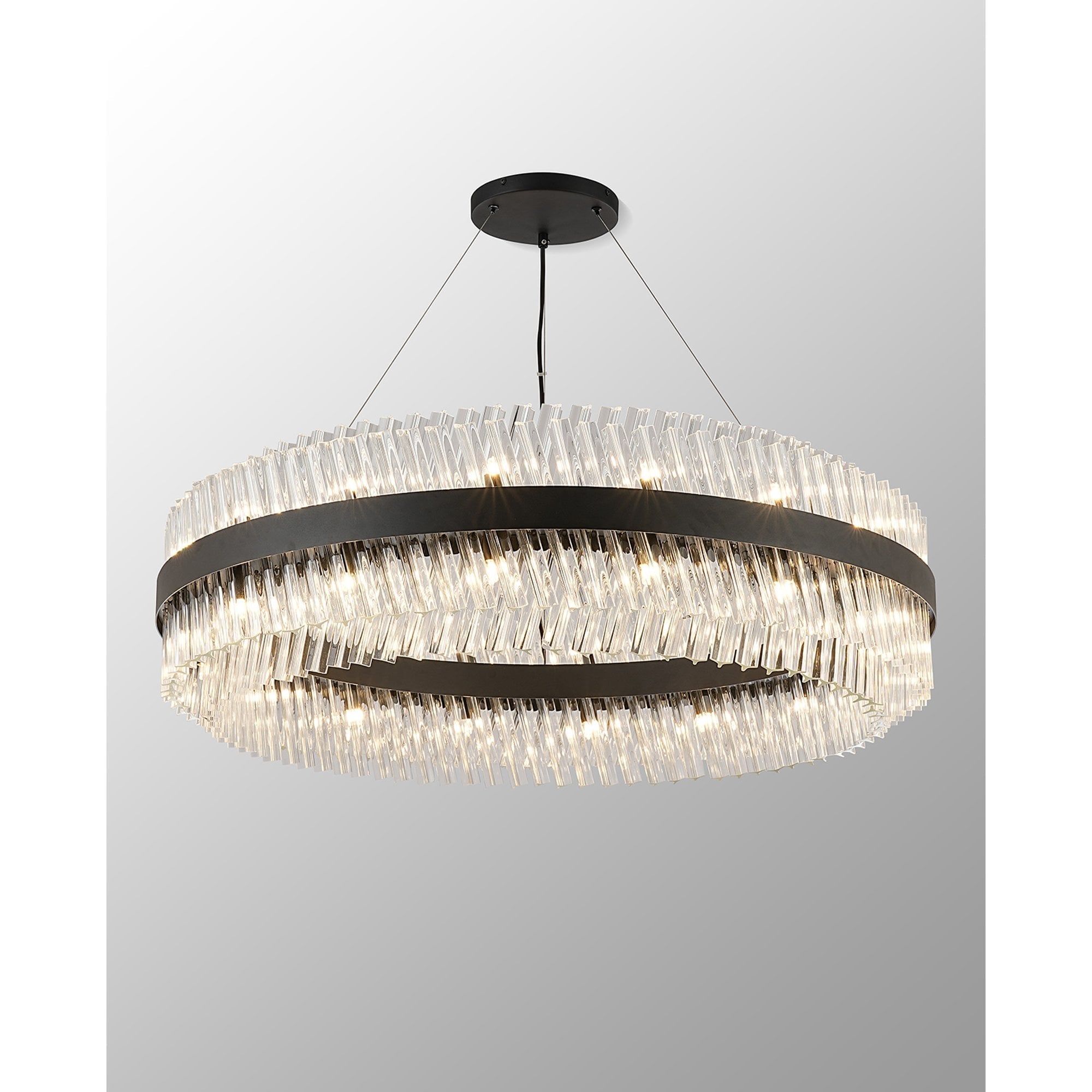 Fabula Farnley 32 Light Round Pendant - Satin Black & Clear Glass