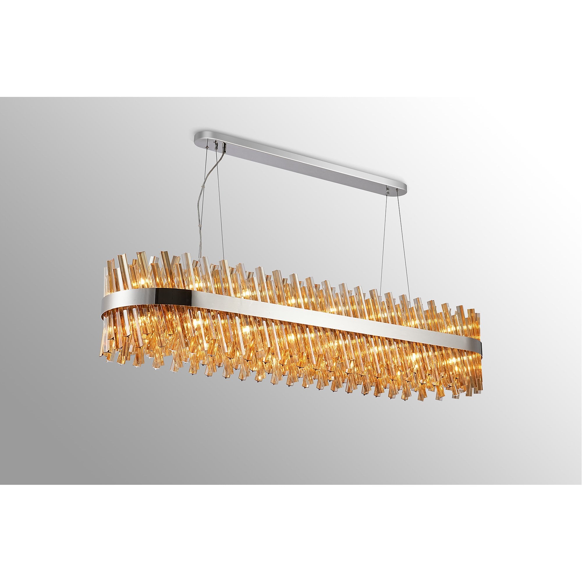 Fabula Farnley 36 Light Oblong Pendant - Polished Nickel & Amber Glass