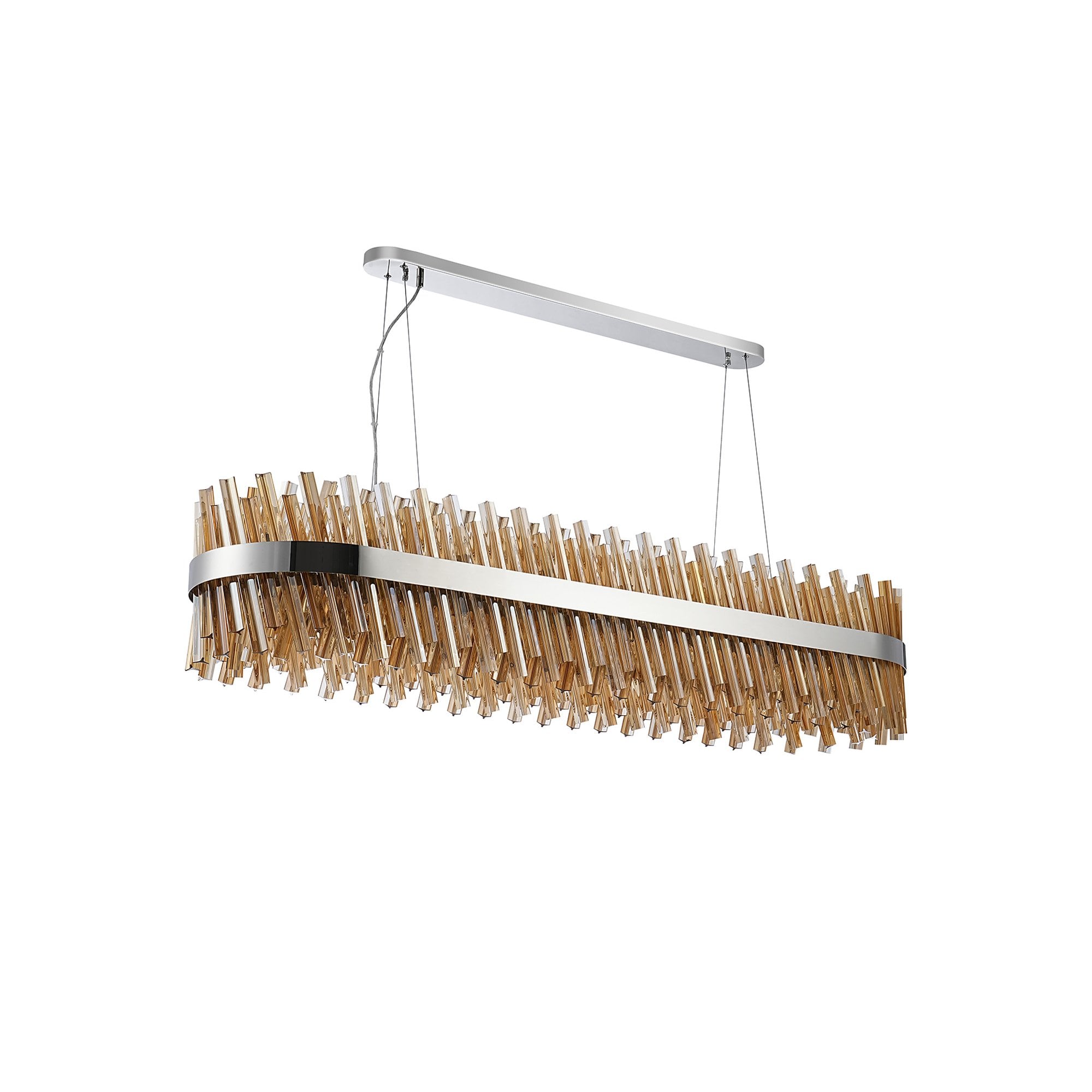 Fabula Farnley 36 Light Oblong Pendant - Polished Nickel & Amber Glass