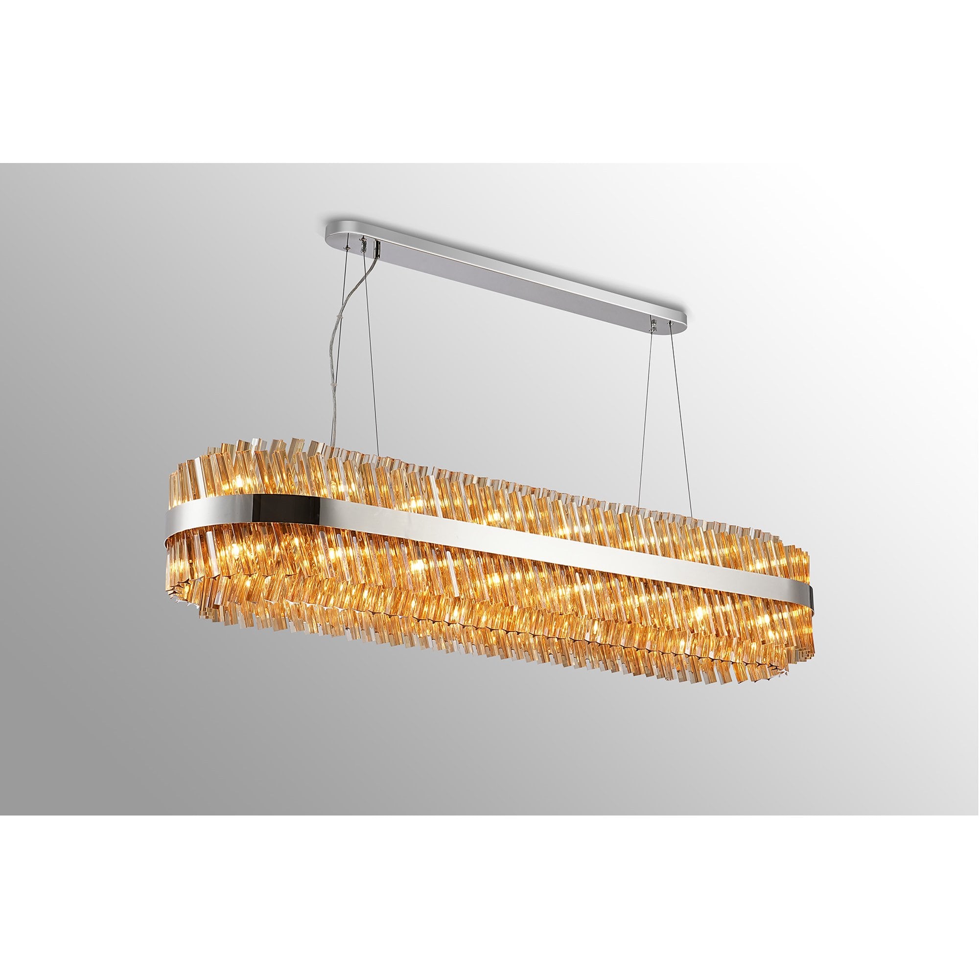 Fabula Farnley 36 Light Oblong Pendant - Polished Nickel & Amber Glass