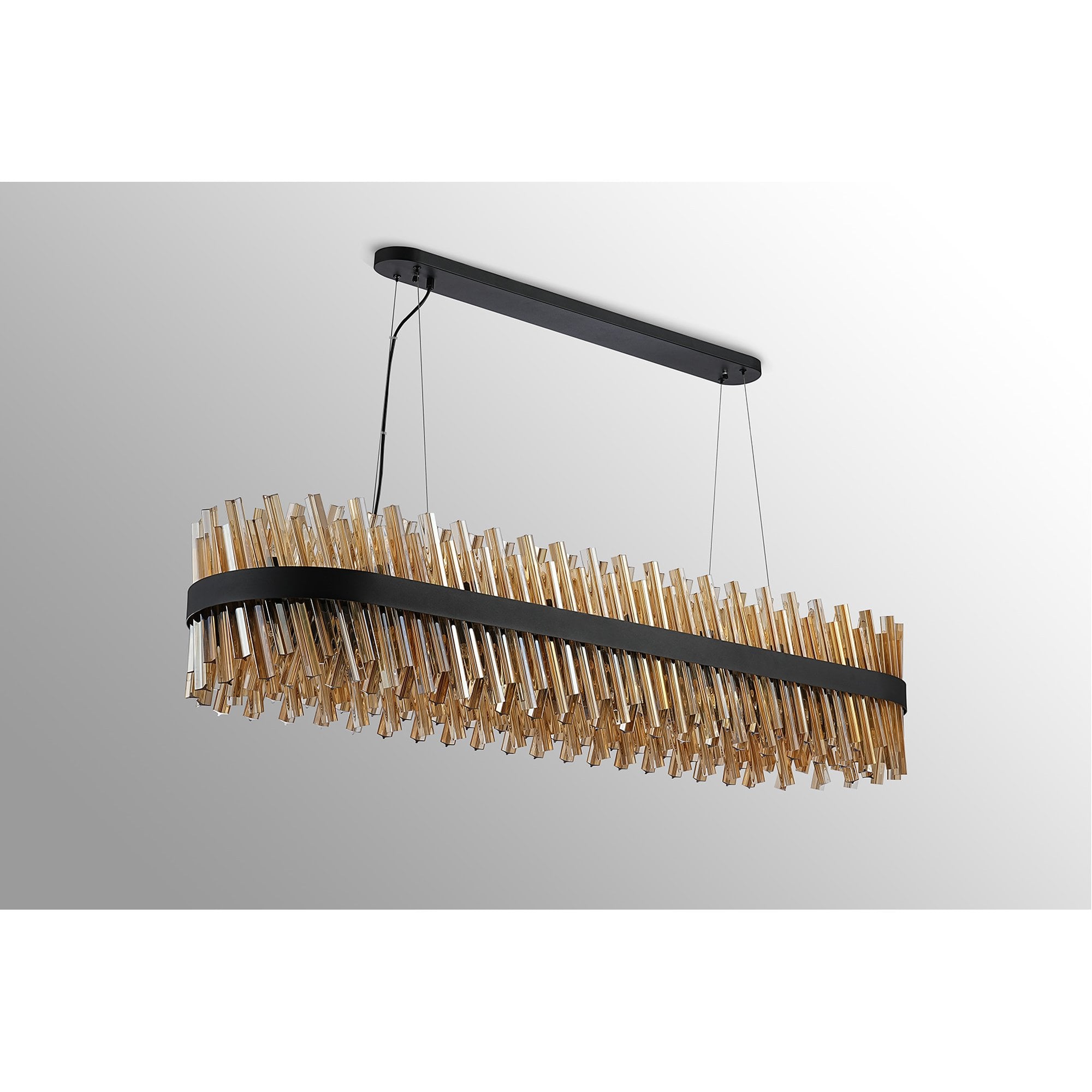 Fabula Farnley 36 Light Oblong Pendant - Satin Black & Amber Glass