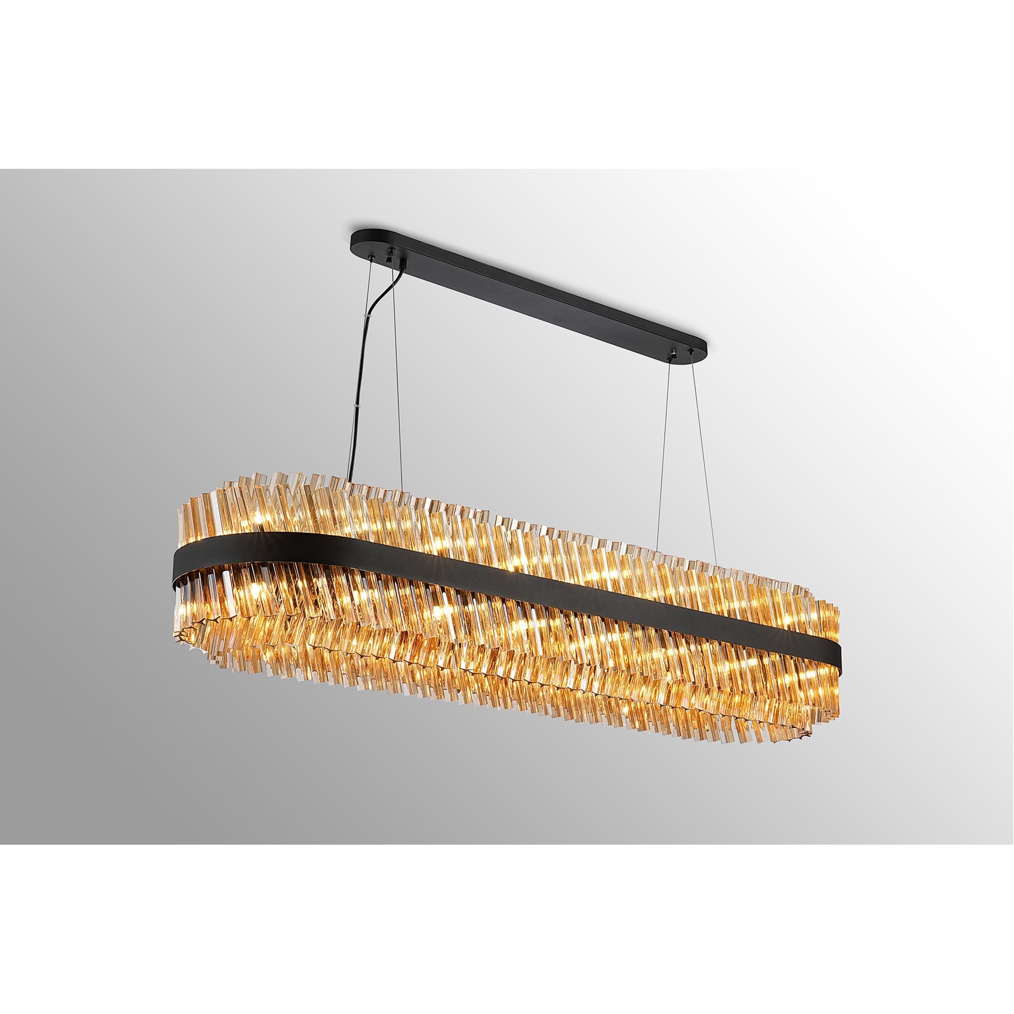 Fabula Farnley 36 Light Oblong Pendant - Satin Black & Amber Glass