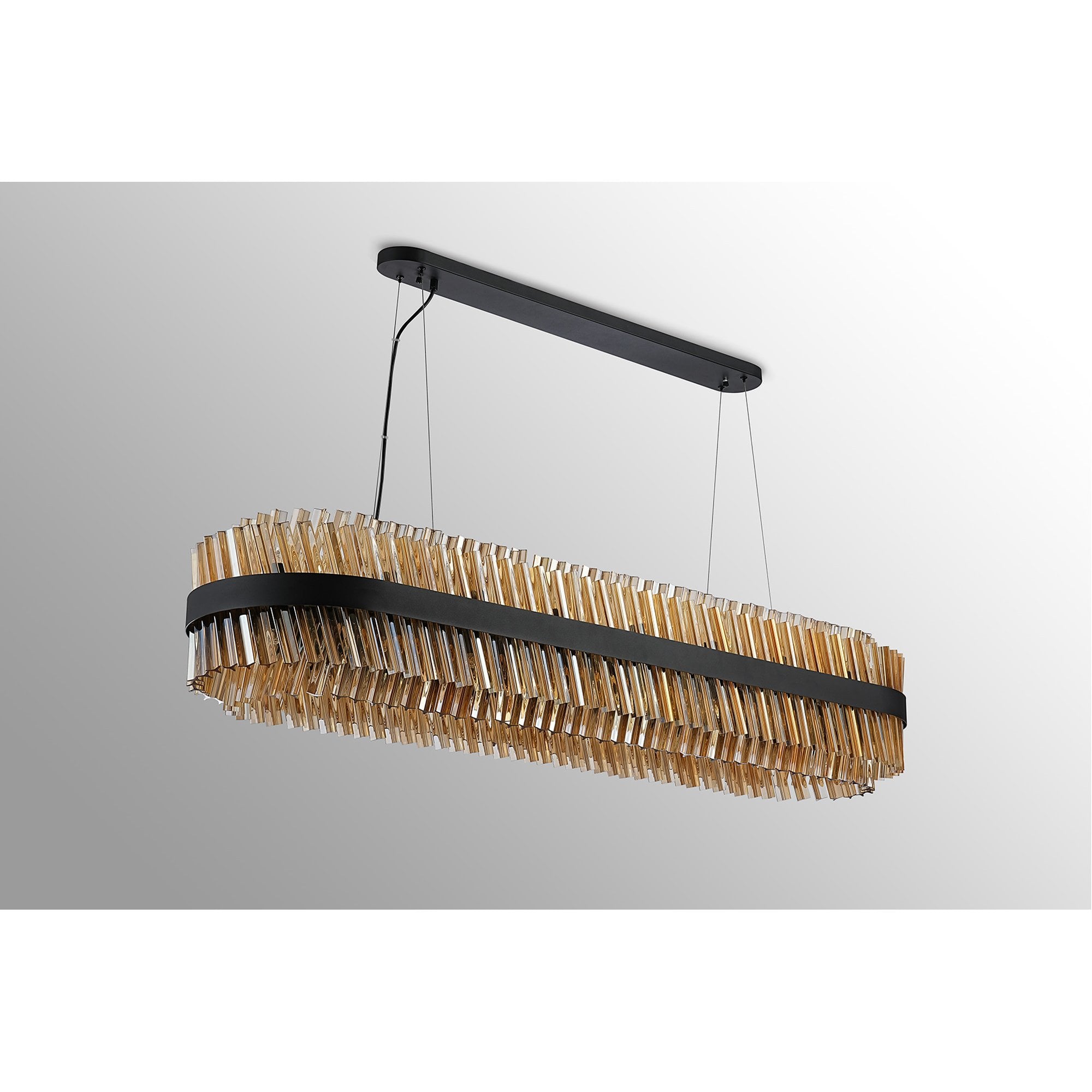 Fabula Farnley 36 Light Oblong Pendant - Satin Black & Amber Glass