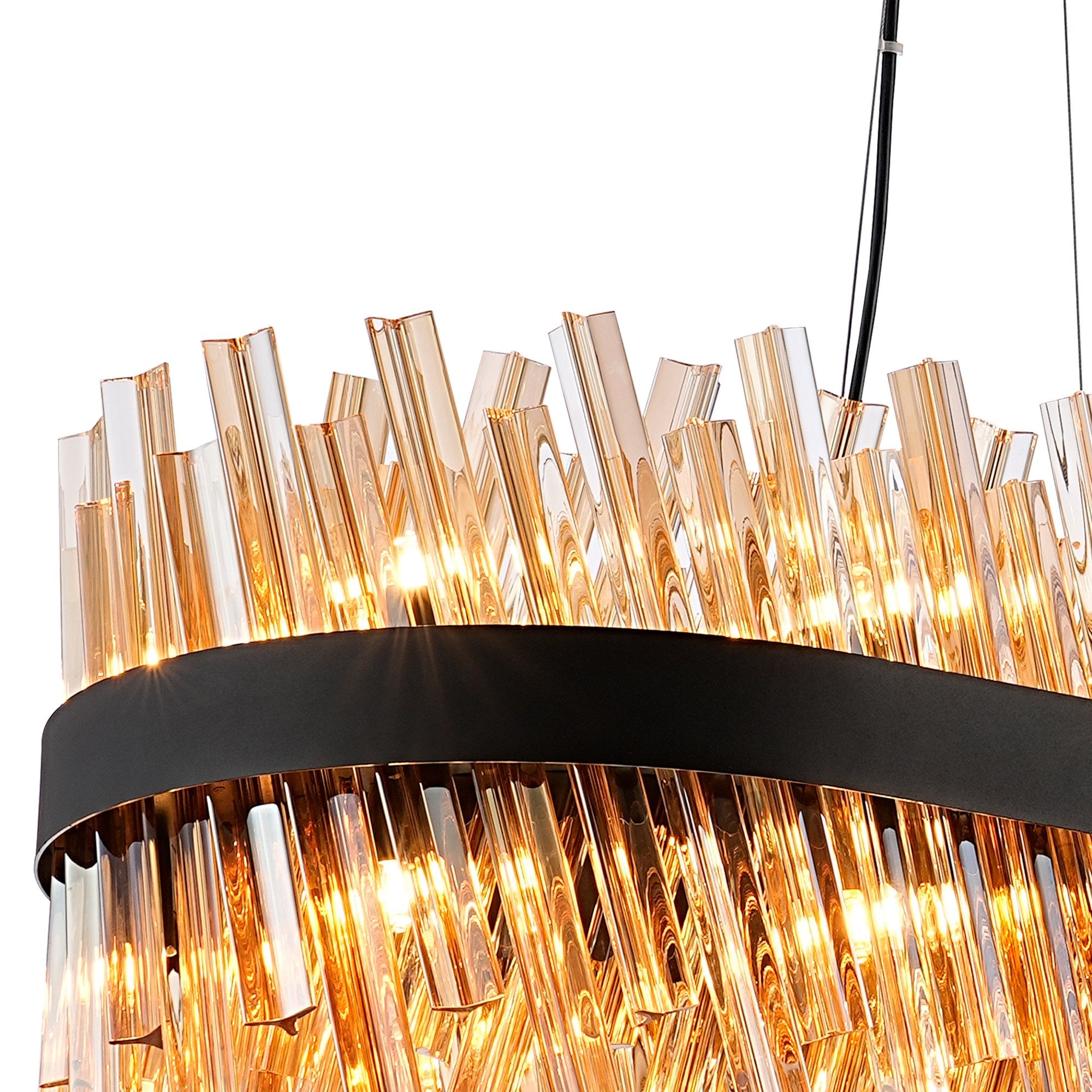 Fabula Farnley 36 Light Oblong Pendant - Satin Black & Amber Glass