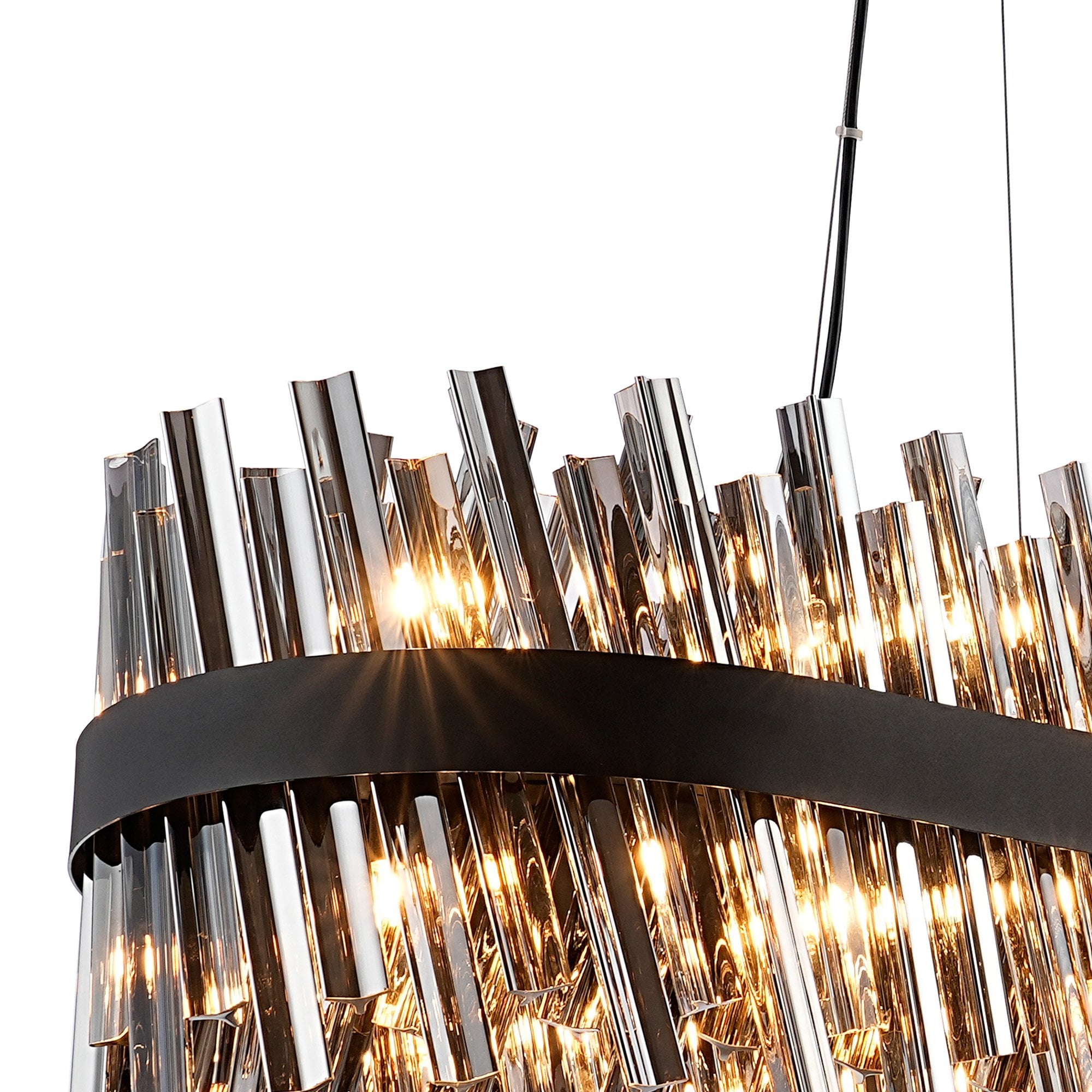 Fabula Farnley 36 Light Oblong Pendant - Satin Black & Smoked Glass