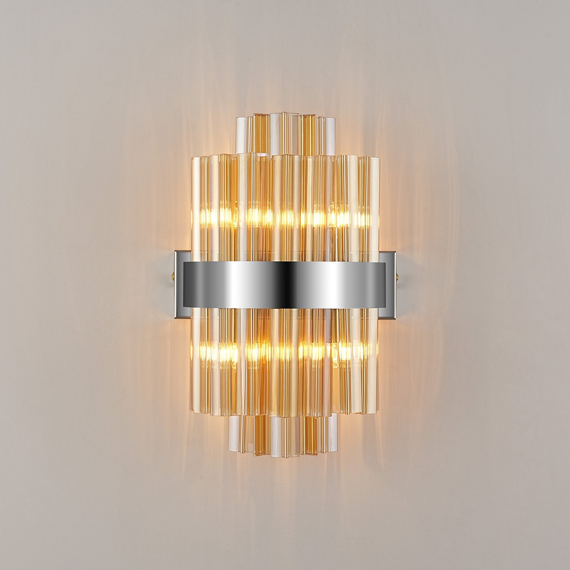 Fabula Farnley 4 Light Wall Light - Polished Nickel & Amber Glass
