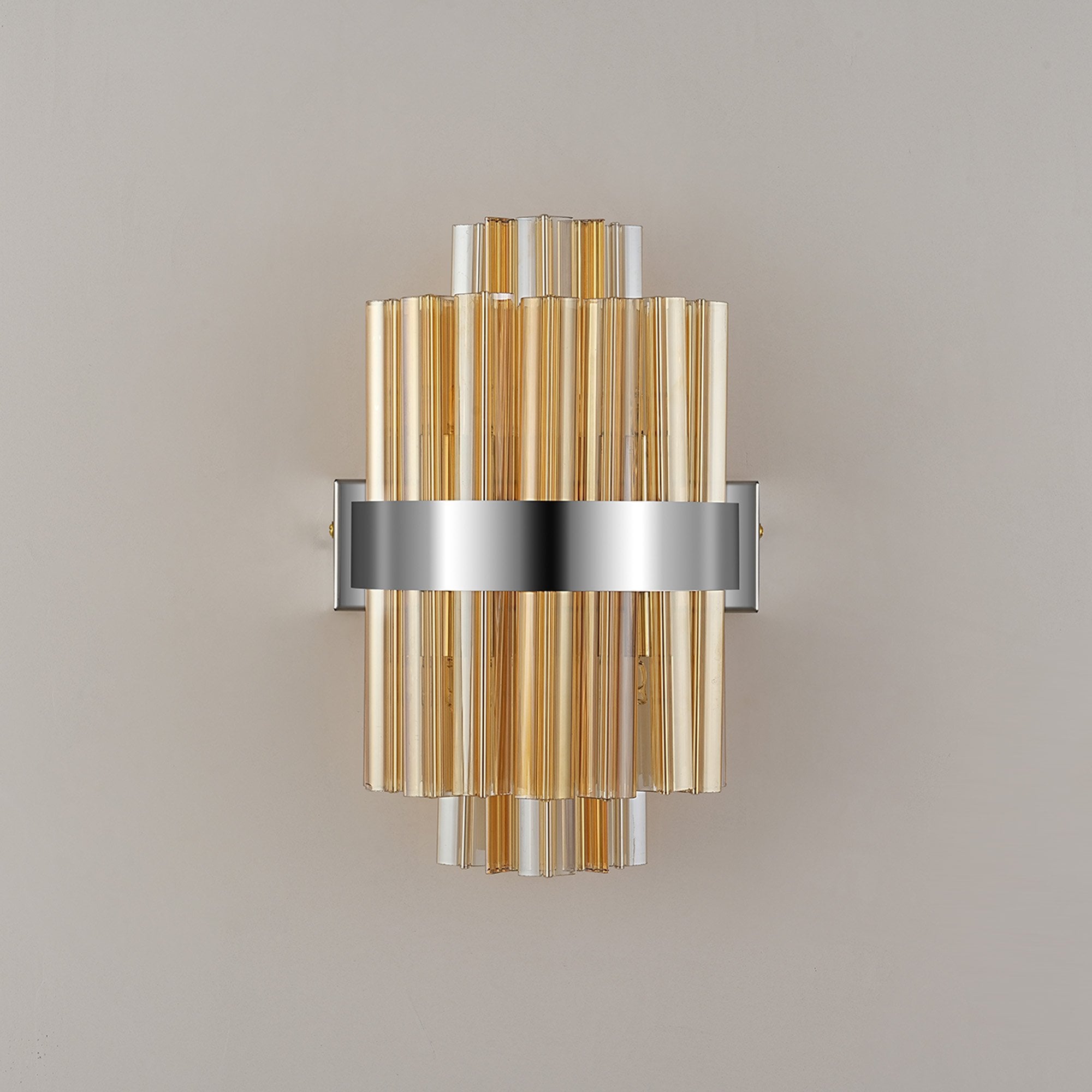 Fabula Farnley 4 Light Wall Light - Polished Nickel & Amber Glass