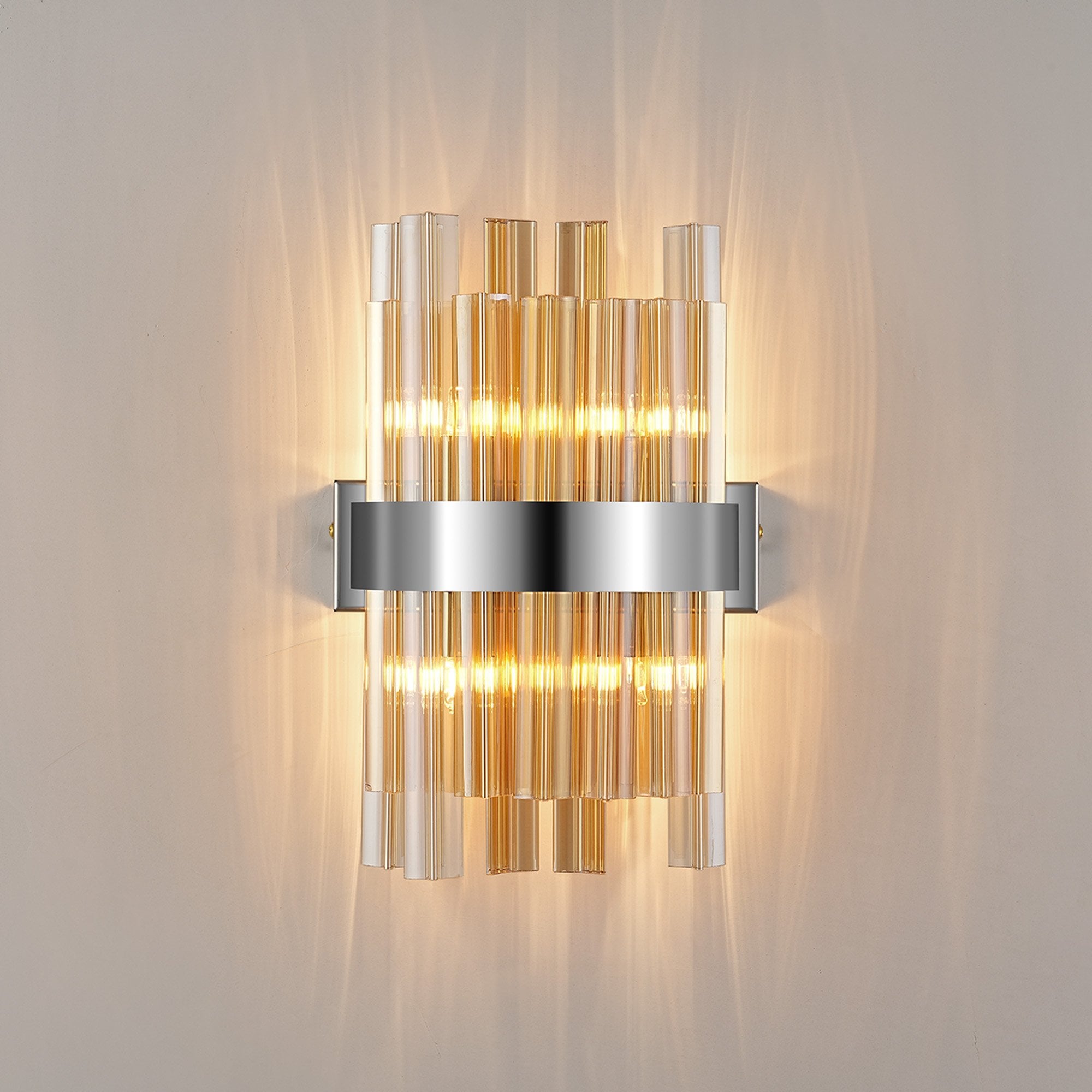 Fabula Farnley 4 Light Wall Light - Polished Nickel & Amber Glass