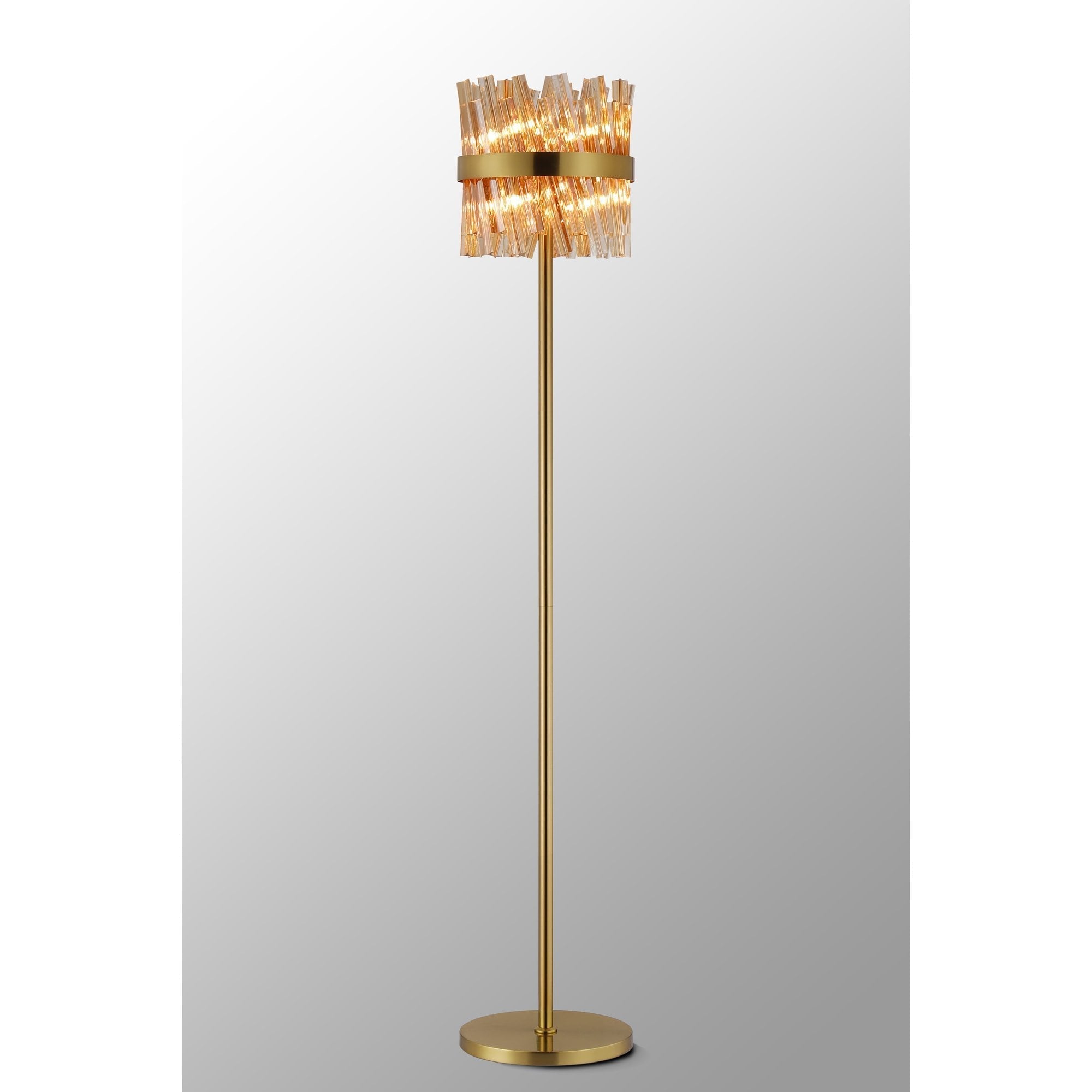 Fabula Farnley 8 Light Floor Lamp - Brass & Amber Glass