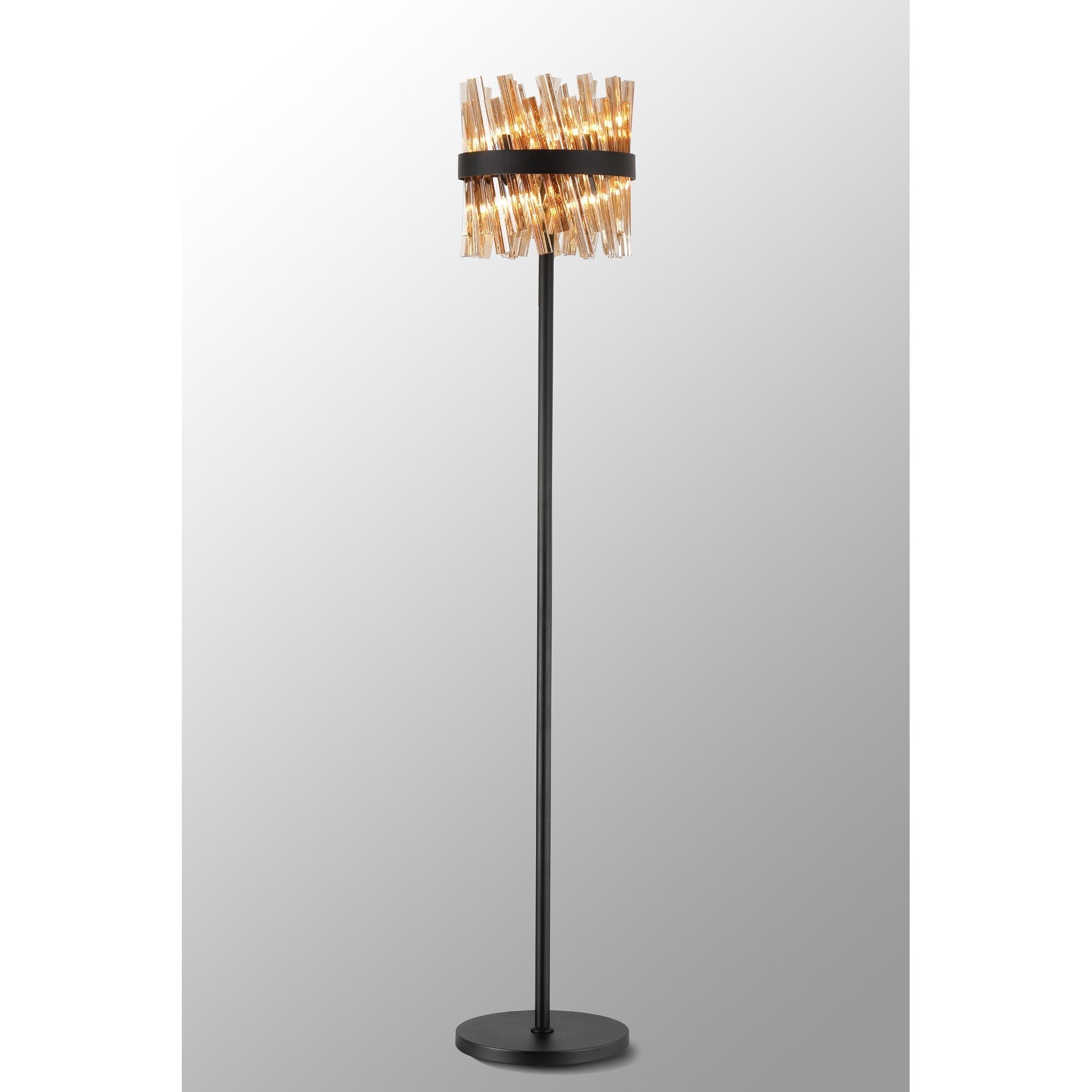 Fabula Farnley 8 Light Floor Lamp - Satin Black & Amber Glass