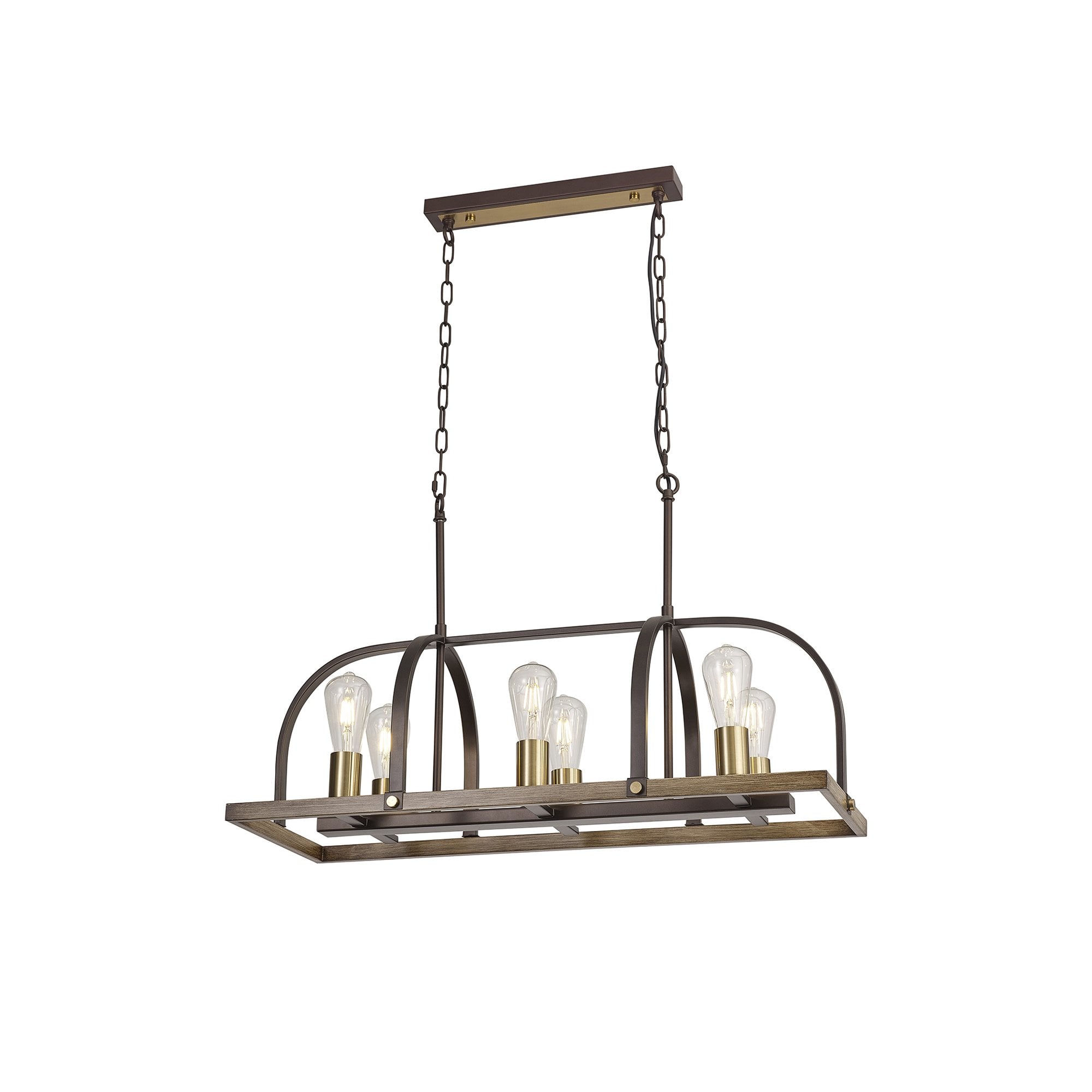 Fabula Faversham 6 Light Oblong Pendant - Antique Bronze, Brown Oxide & Wood