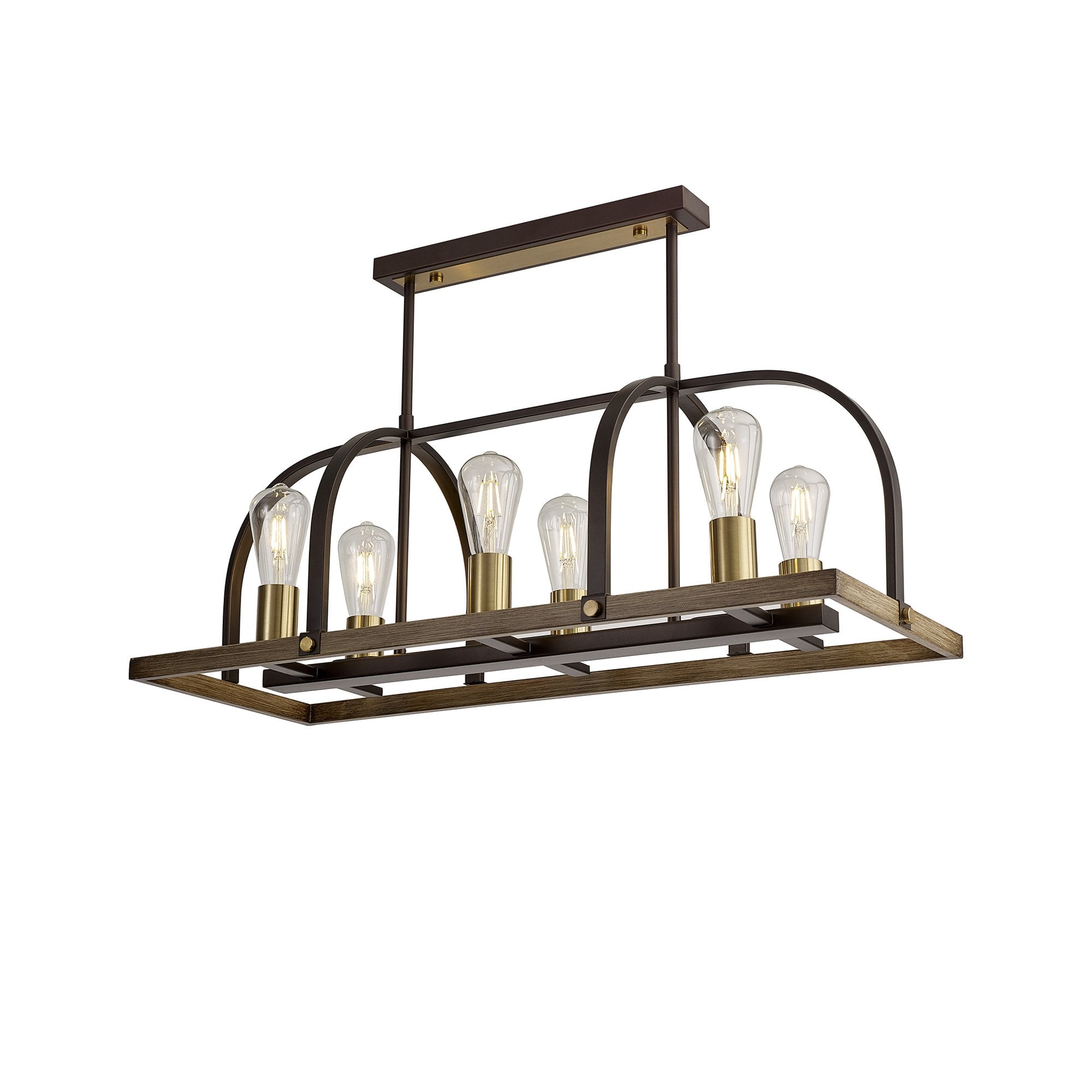 Fabula Faversham 6 Light Oblong Pendant - Antique Bronze, Brown Oxide & Wood