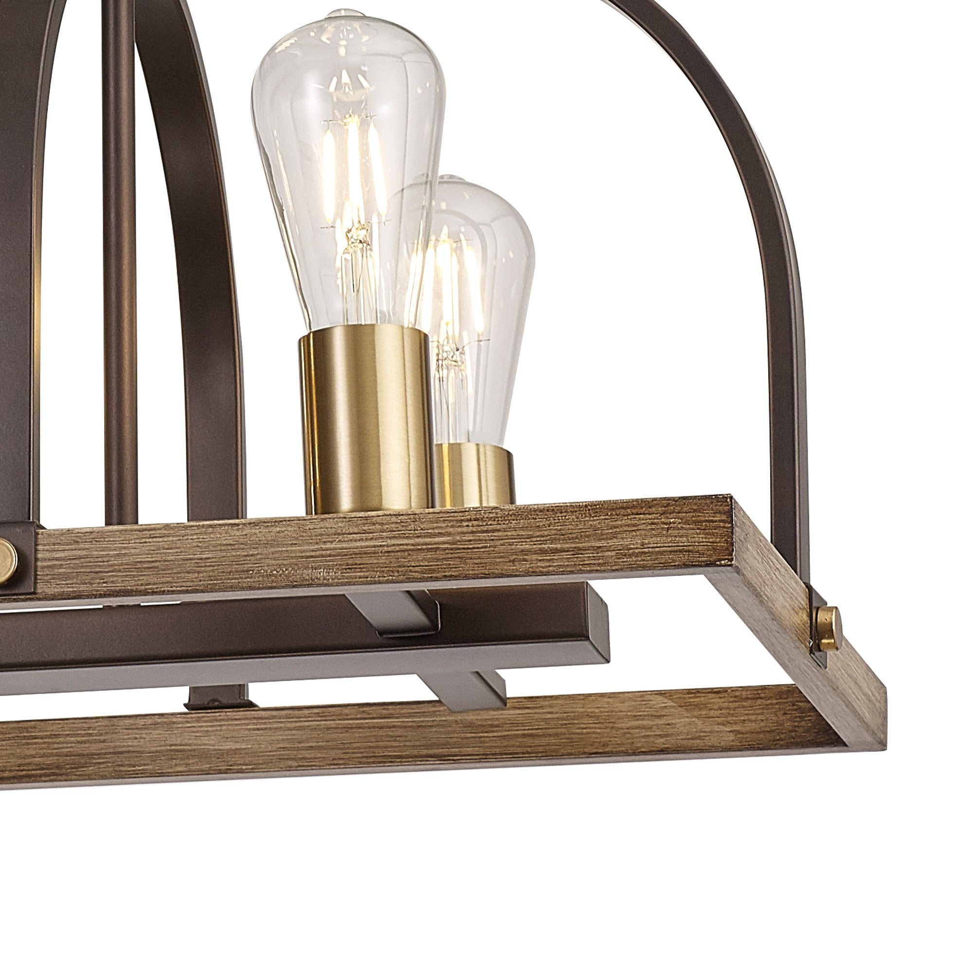 Fabula Faversham 6 Light Oblong Pendant - Antique Bronze, Brown Oxide & Wood