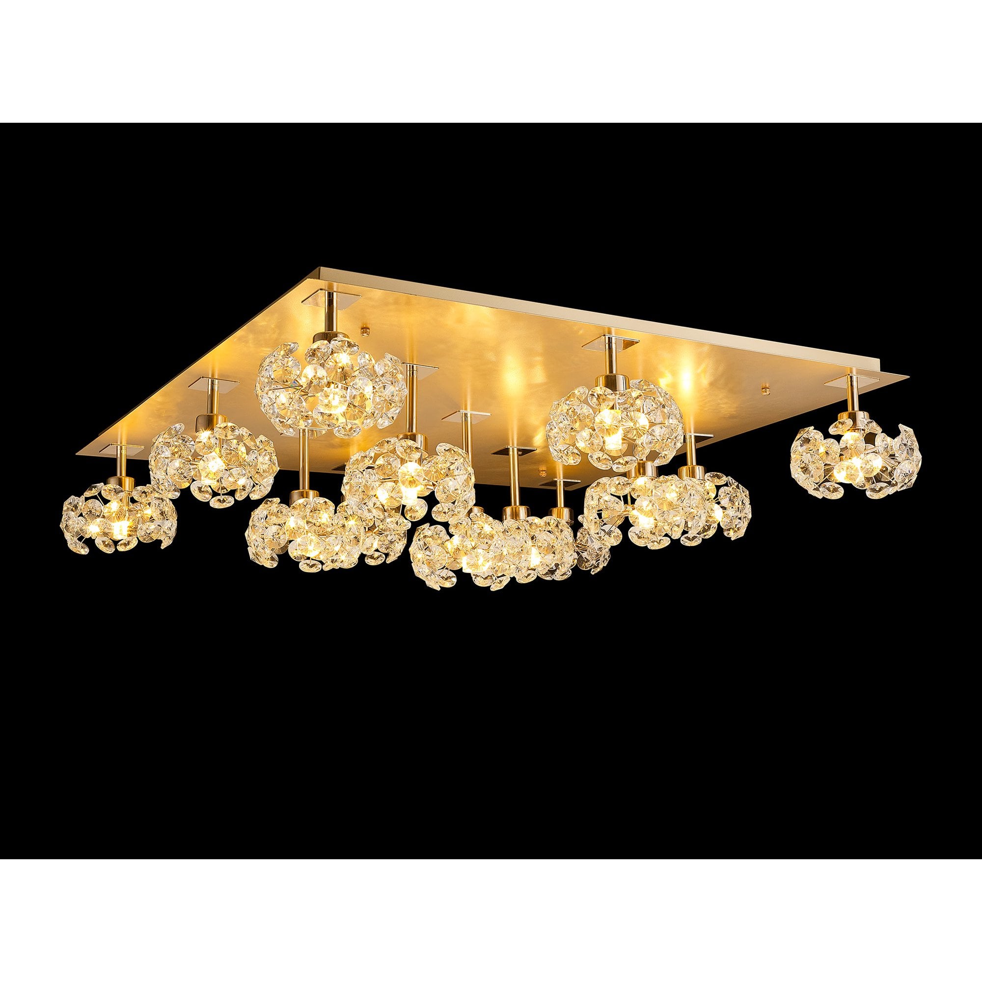 Fabula Grosvenor 13 Light Square Flush Light - French Gold Square & Crystal Glass