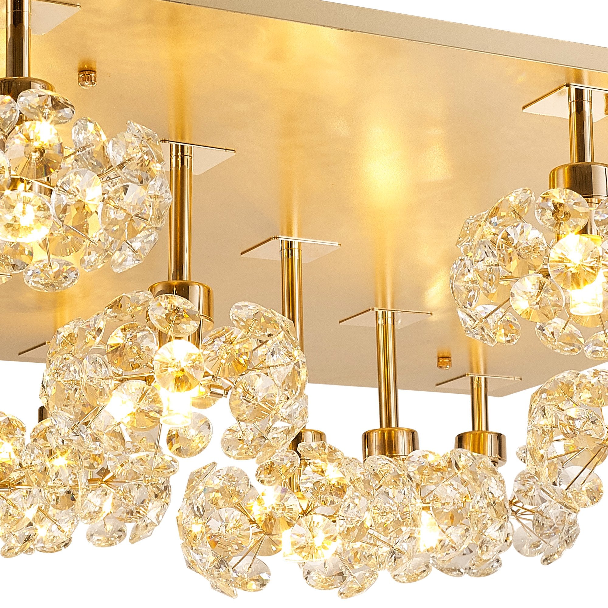 Fabula Grosvenor 13 Light Square Flush Light - French Gold Square & Crystal Glass