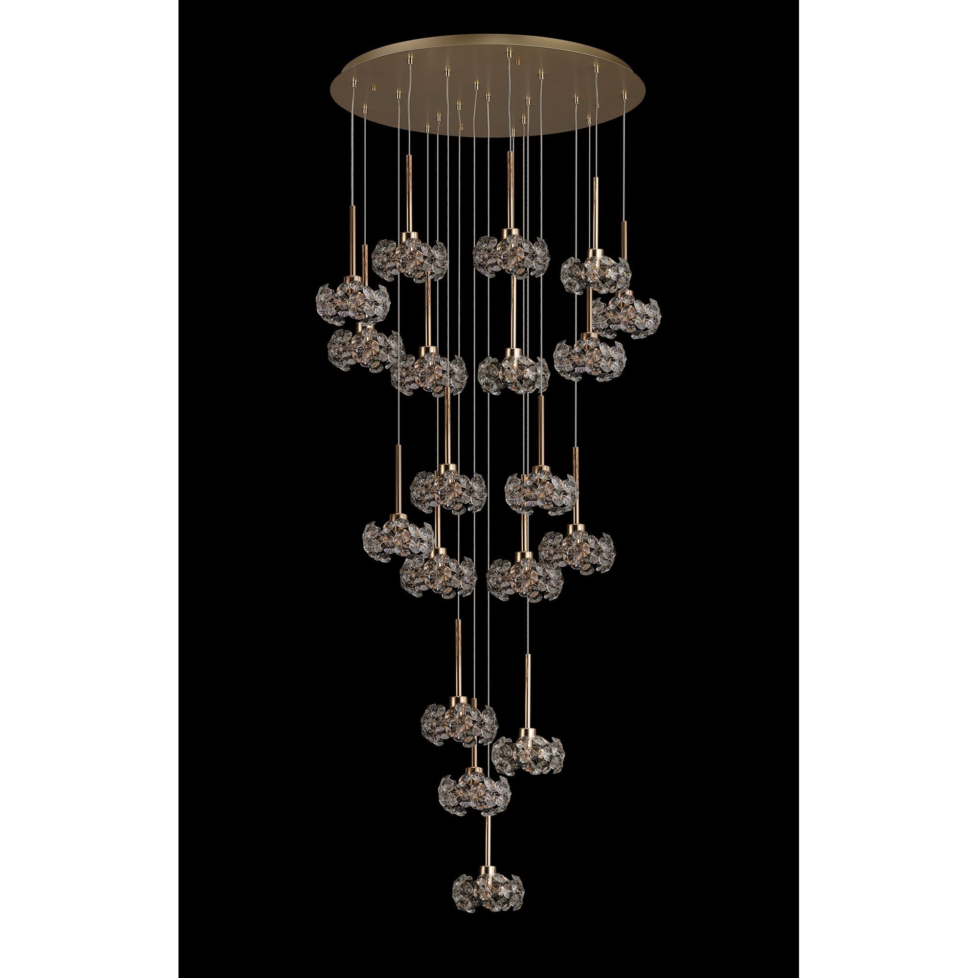 Fabula Grosvenor 19 Light Round 3-Tiered Pendant - French Gold & Crystal Glass