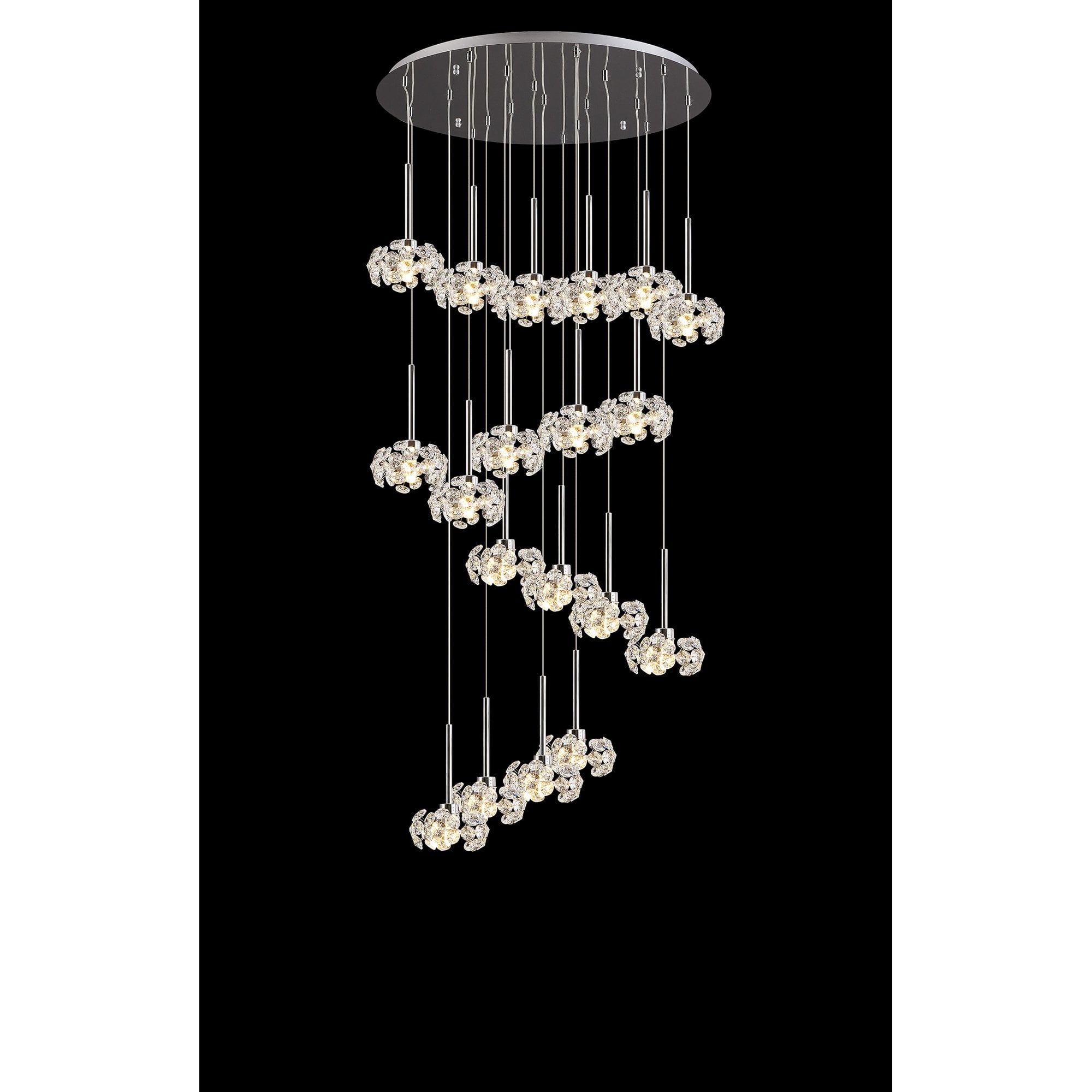 Fabula Grosvenor 19 Light Round Multi-Drop Pendant - Polished Chrome & Crystal Glass