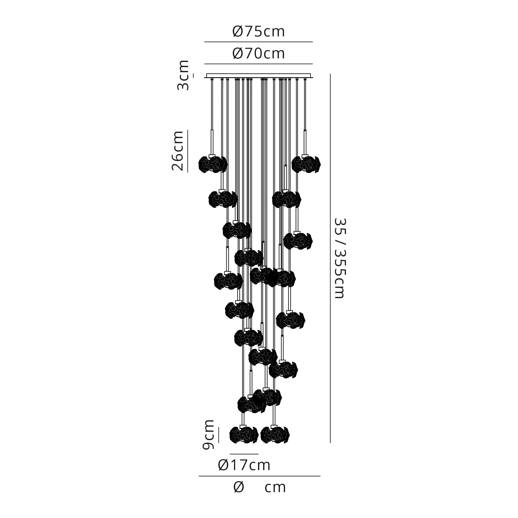 Fabula Grosvenor 19 Light Round Multi-Drop Pendant - Polished Chrome & Crystal Glass