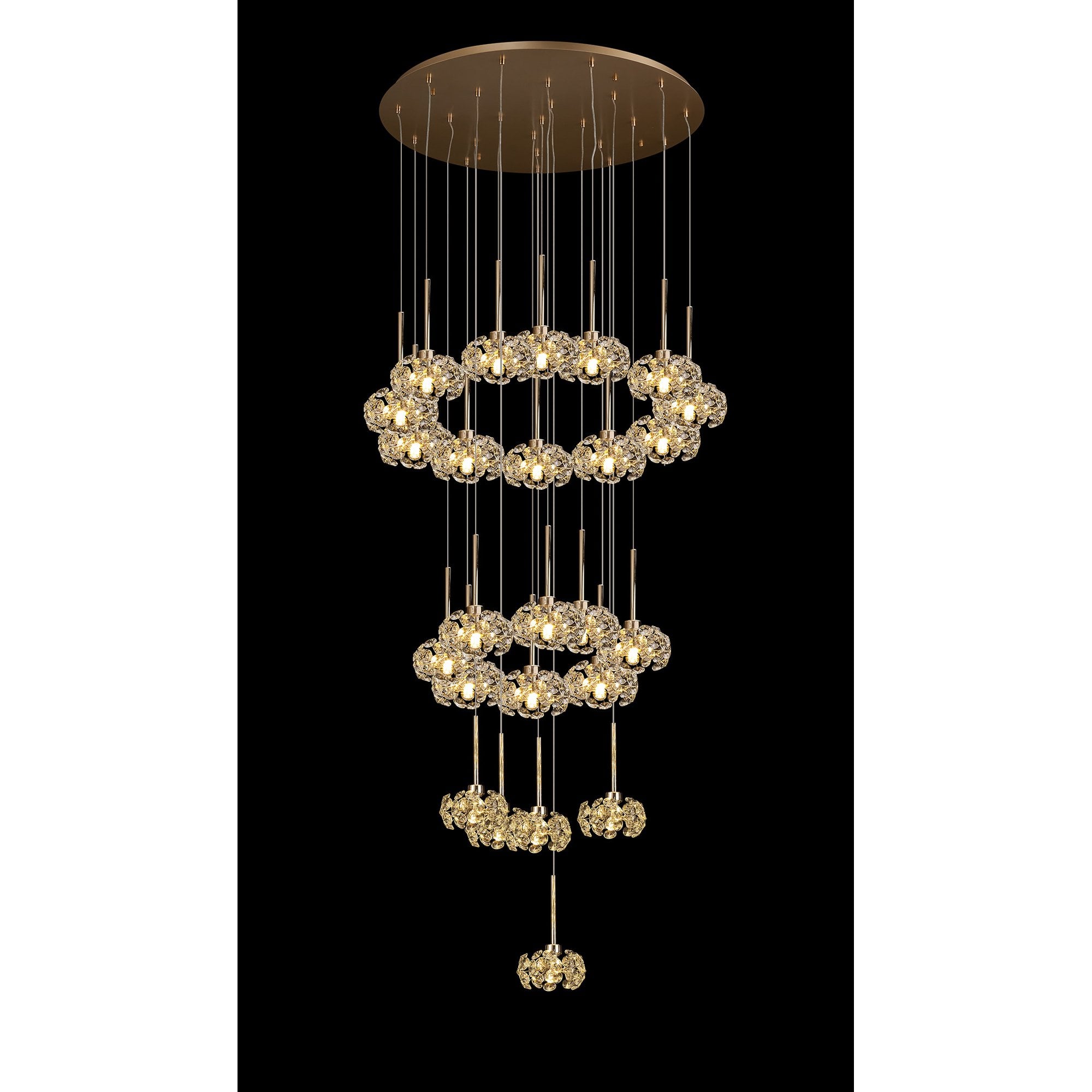 Fabula Grosvenor 24 Light Round Multi-Drop Pendant - French Gold & Crystal Glass