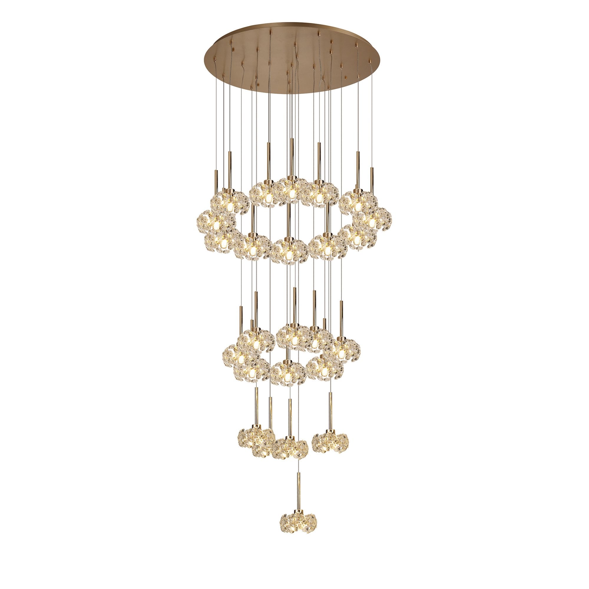 Fabula Grosvenor 24 Light Round Multi-Drop Pendant - French Gold & Crystal Glass