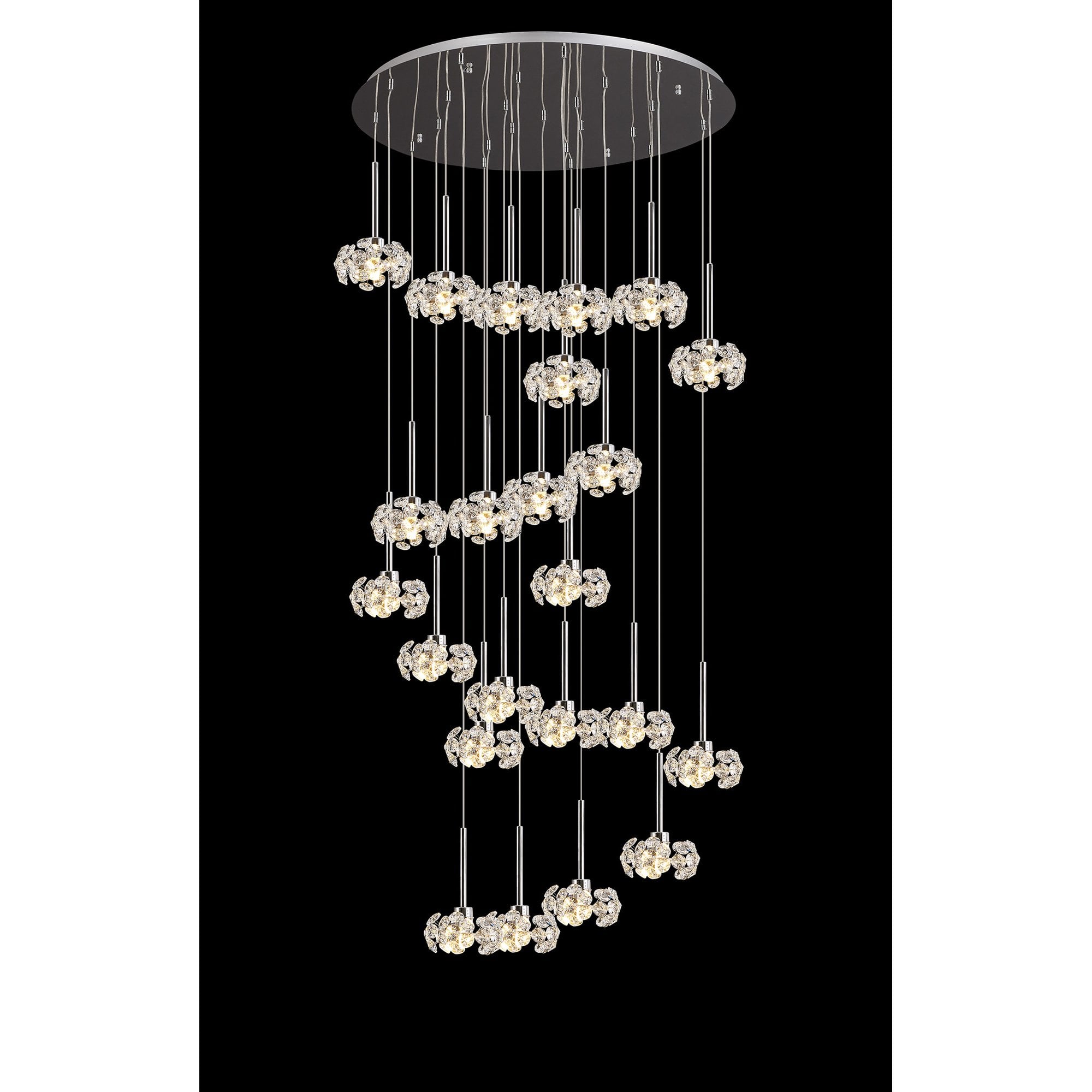 Fabula Grosvenor 24 Light Round Multi-Drop Pendant - Polished Chrome & Crystal Glass