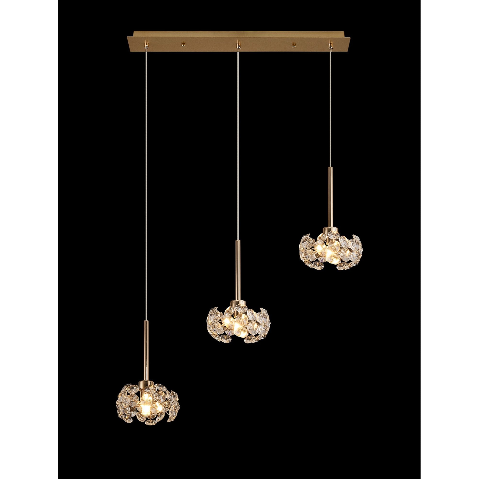 Fabula Grosvenor 3 Light Linear Pendant - French Gold & Crystal Glass
