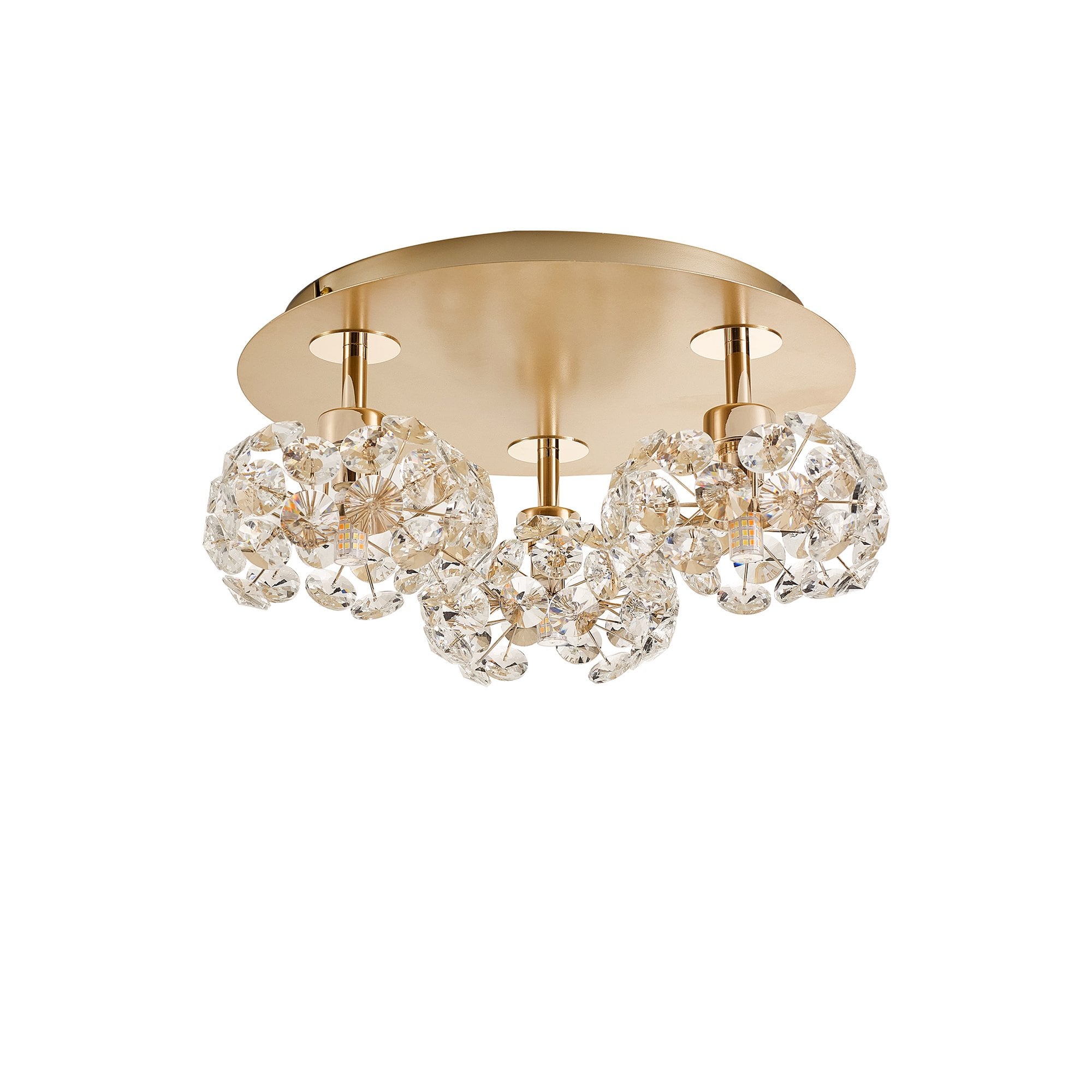 Fabula Grosvenor 3 Light Round Flush Light - French Gold & Crystal Glass