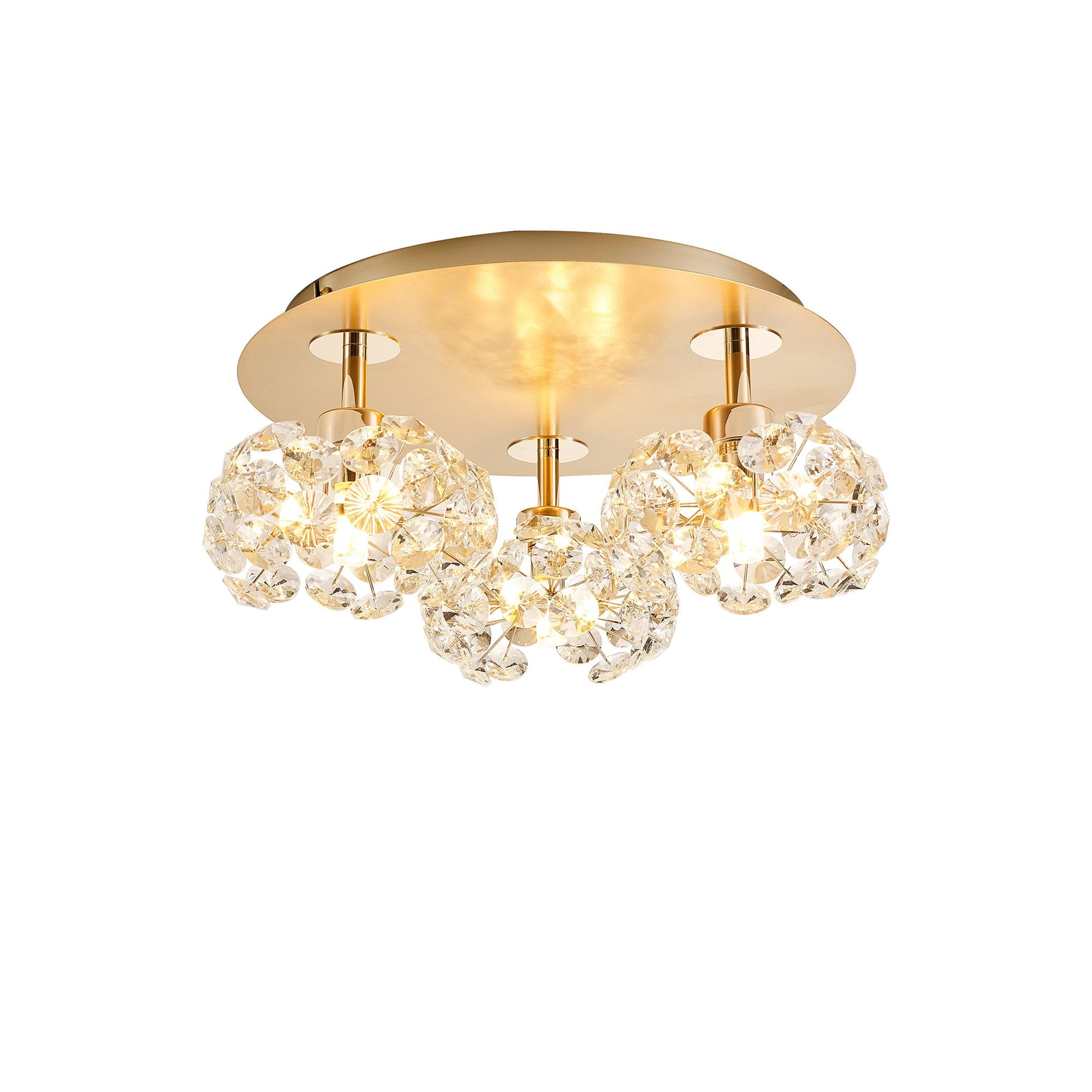 Fabula Grosvenor 3 Light Round Flush Light - French Gold & Crystal Glass