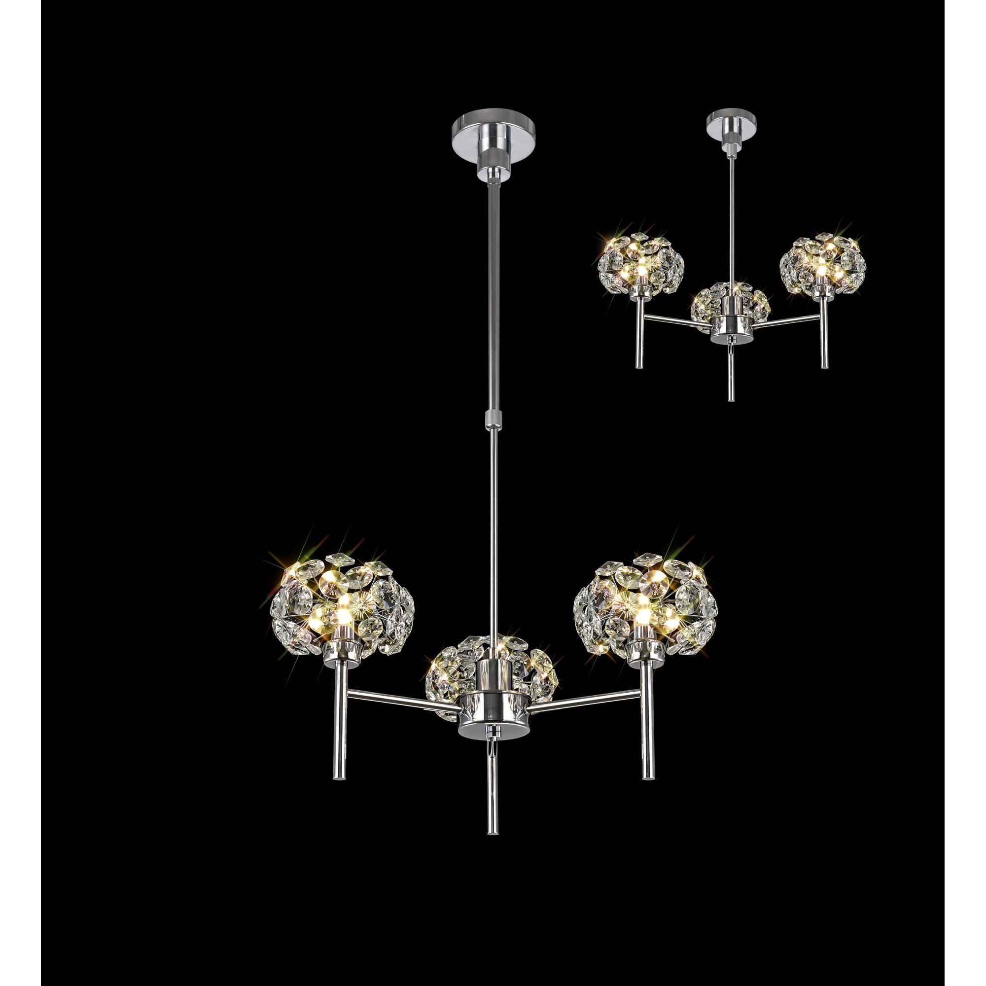 Fabula Grosvenor 3 Light Telescopic Light - Polished Chrome & Crystal Glass