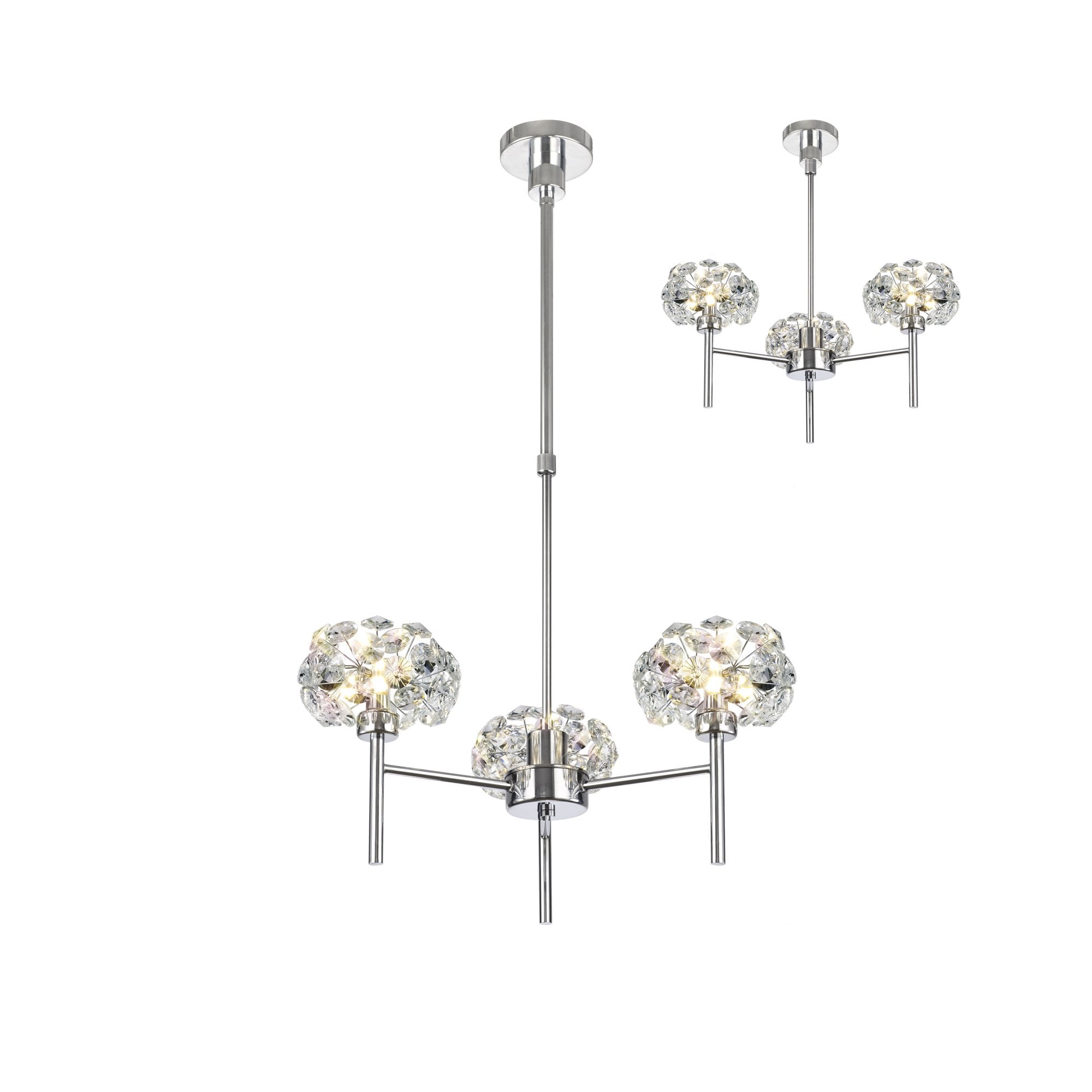 Fabula Grosvenor 3 Light Telescopic Light - Polished Chrome & Crystal Glass