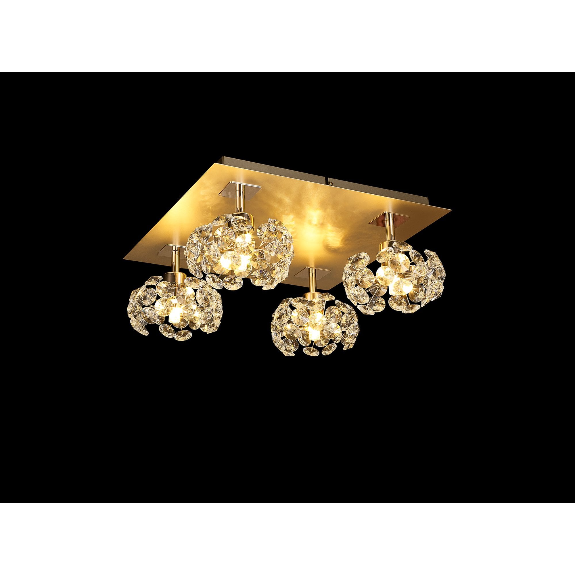 Fabula Grosvenor 4 Light Square Flush Light - French Gold Square & Crystal Glass
