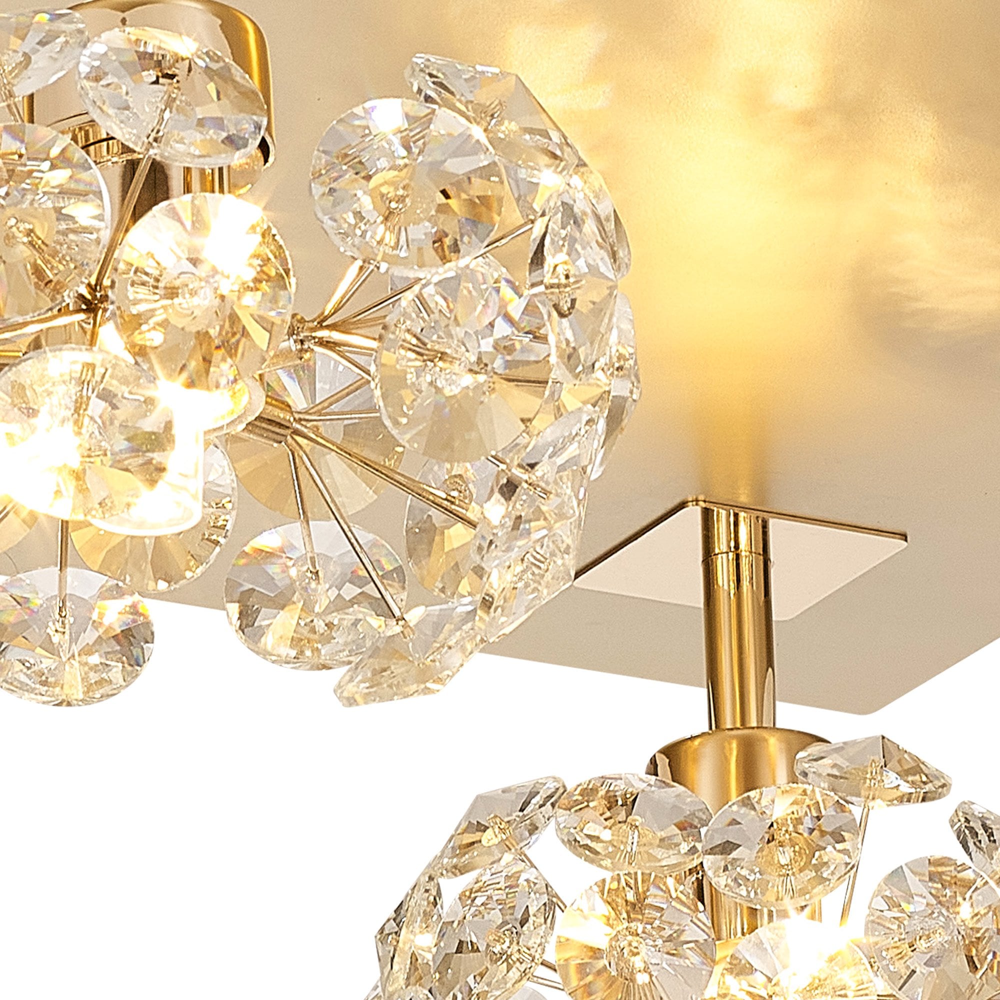 Fabula Grosvenor 4 Light Square Flush Light - French Gold Square & Crystal Glass