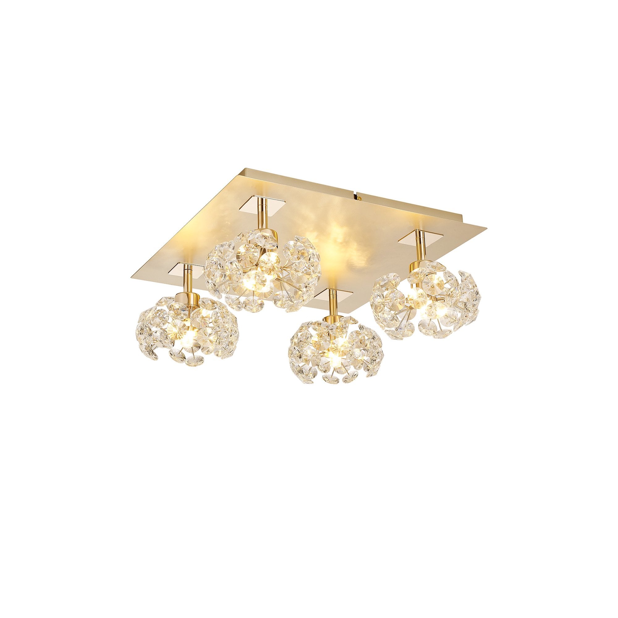 Fabula Grosvenor 4 Light Square Flush Light - French Gold Square & Crystal Glass