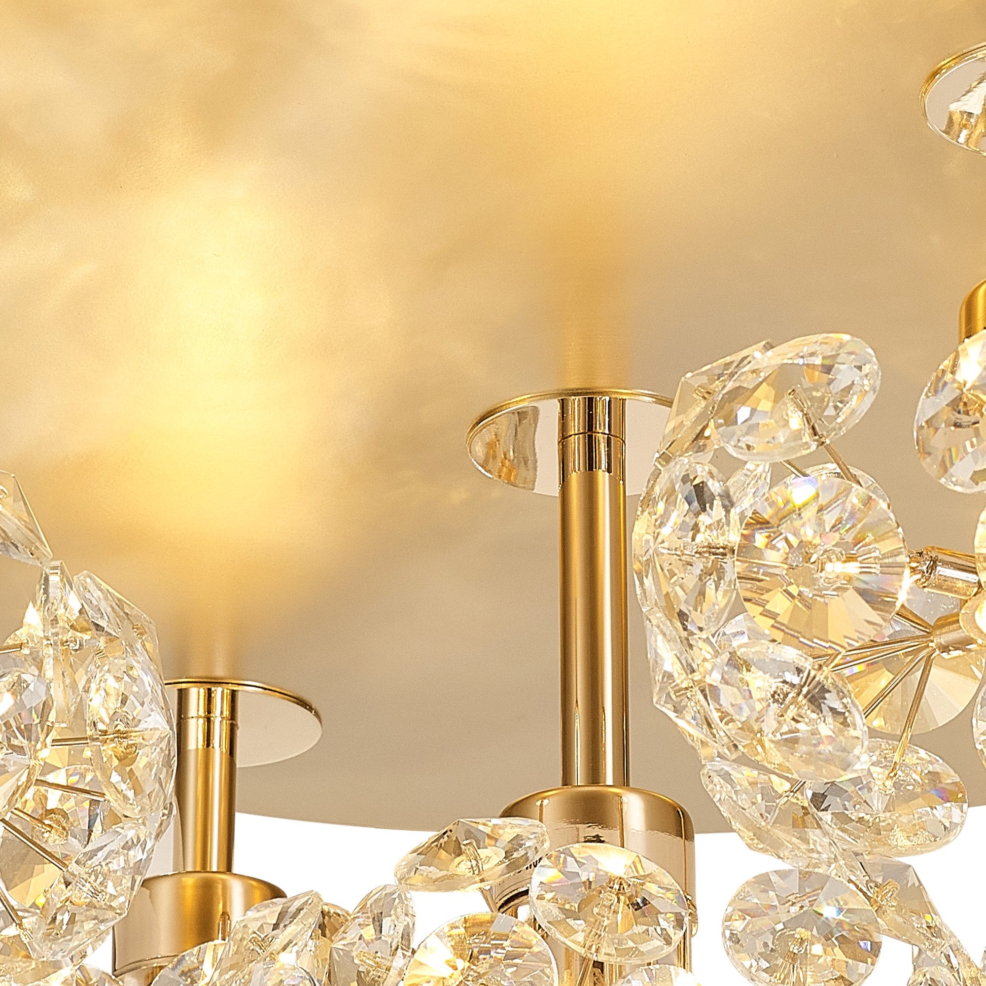 Fabula Grosvenor 5 Light Round Flush Light - French Gold & Crystal Glass