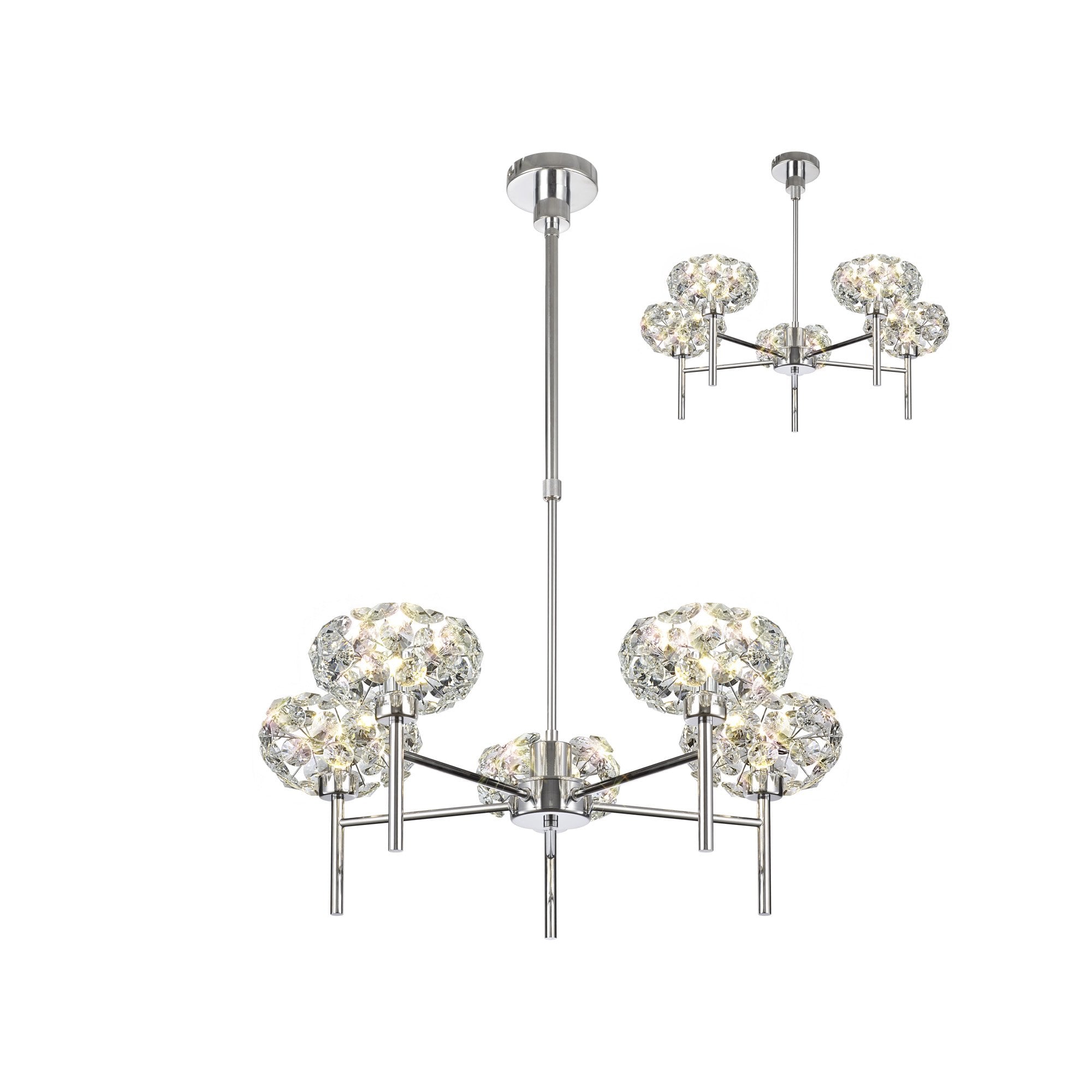 Fabula Grosvenor 5 Light Telescopic Light - Polished Chrome & Crystal Glass