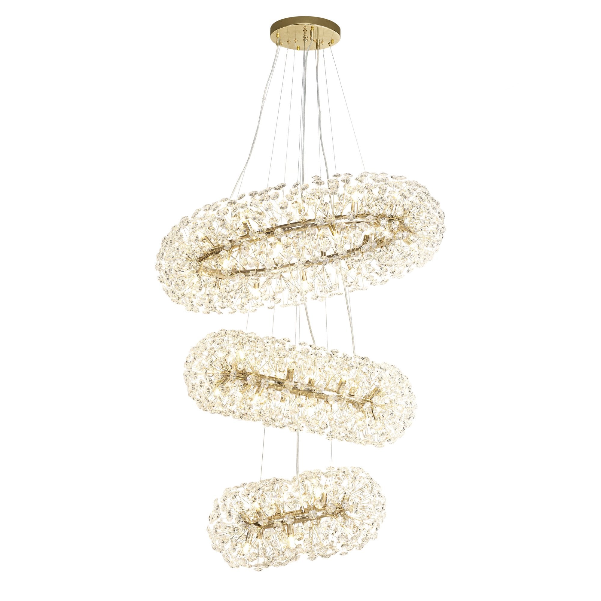 Fabula Grosvenor 58 Light 3-Tiered Pendant - French Gold & Crystal