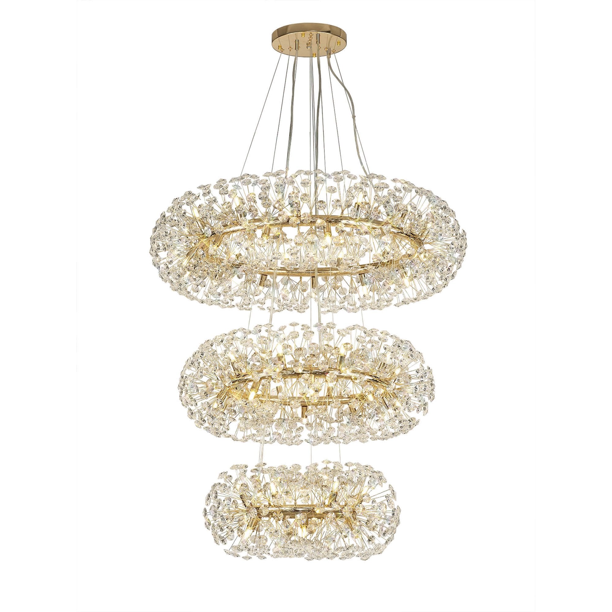 Fabula Grosvenor 58 Light 3-Tiered Pendant - French Gold & Crystal