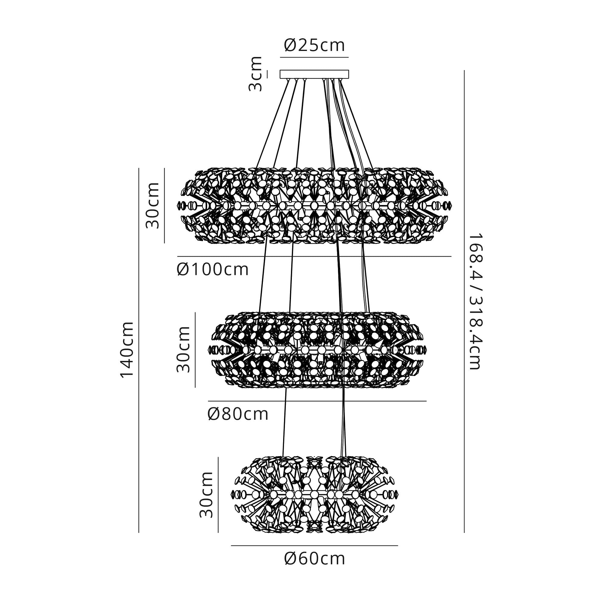 Fabula Grosvenor 58 Light 3-Tiered Pendant - French Gold & Crystal