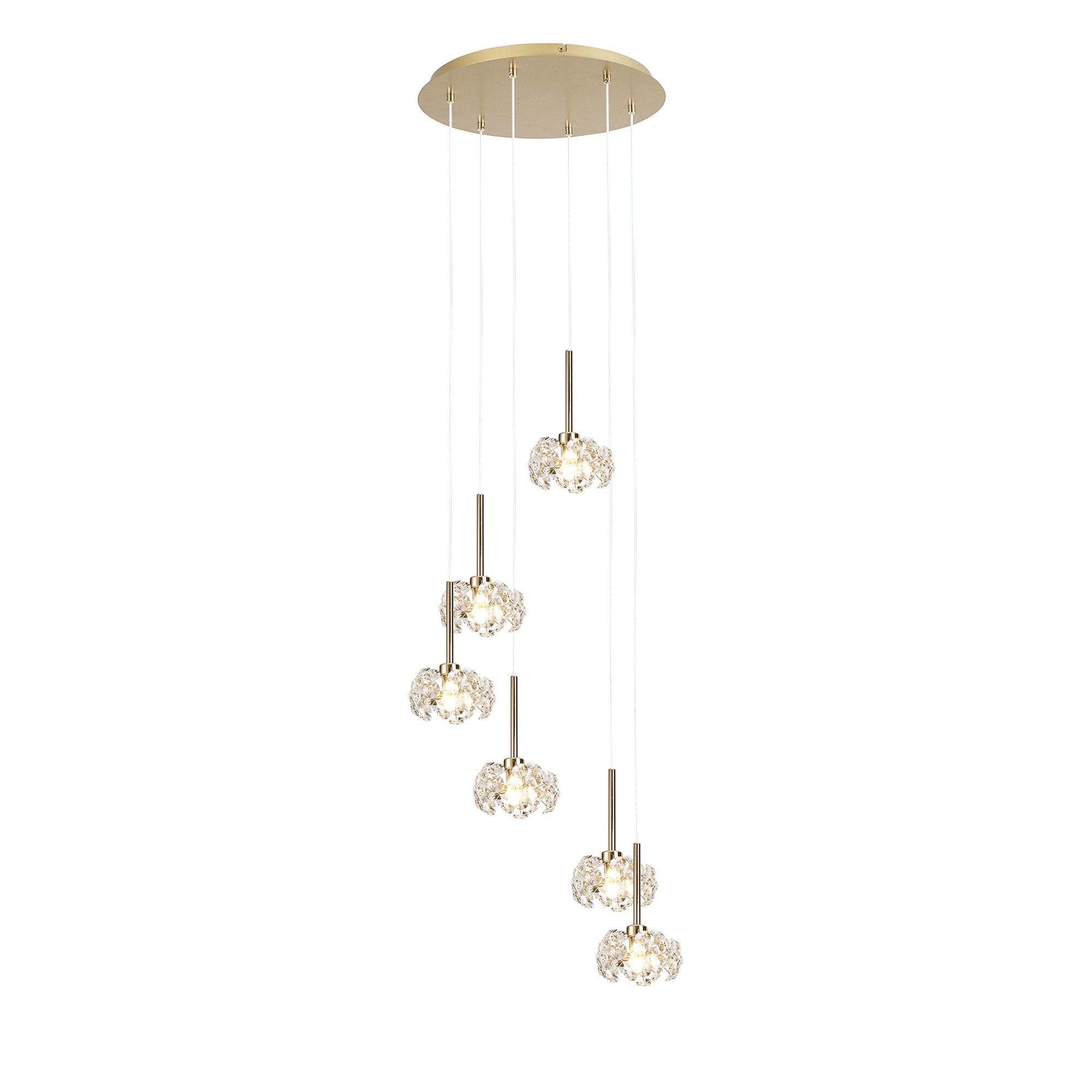 Fabula Grosvenor 6 Light Round Multi-Drop Pendant - French Gold & Crystal Glass