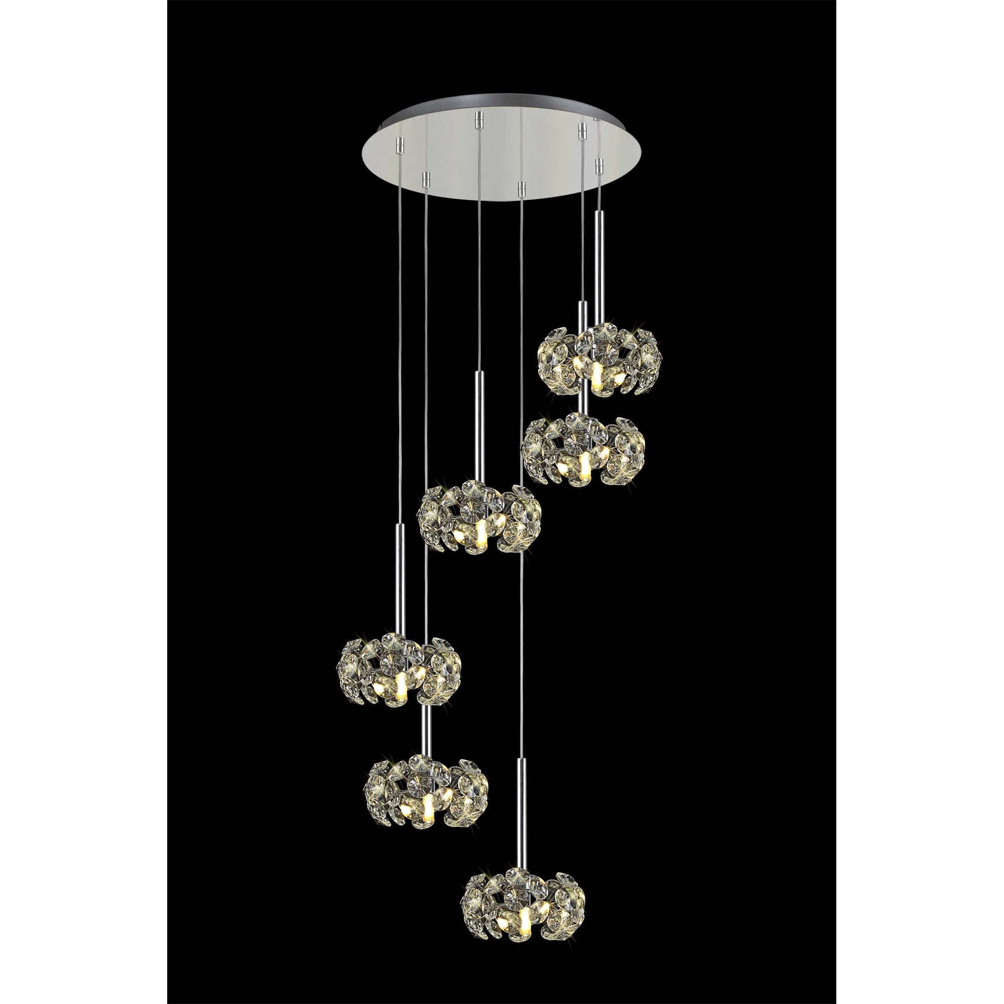 Fabula Grosvenor 6 Light Round Multi-Drop Pendant - Polished Chrome & Crystal Glass